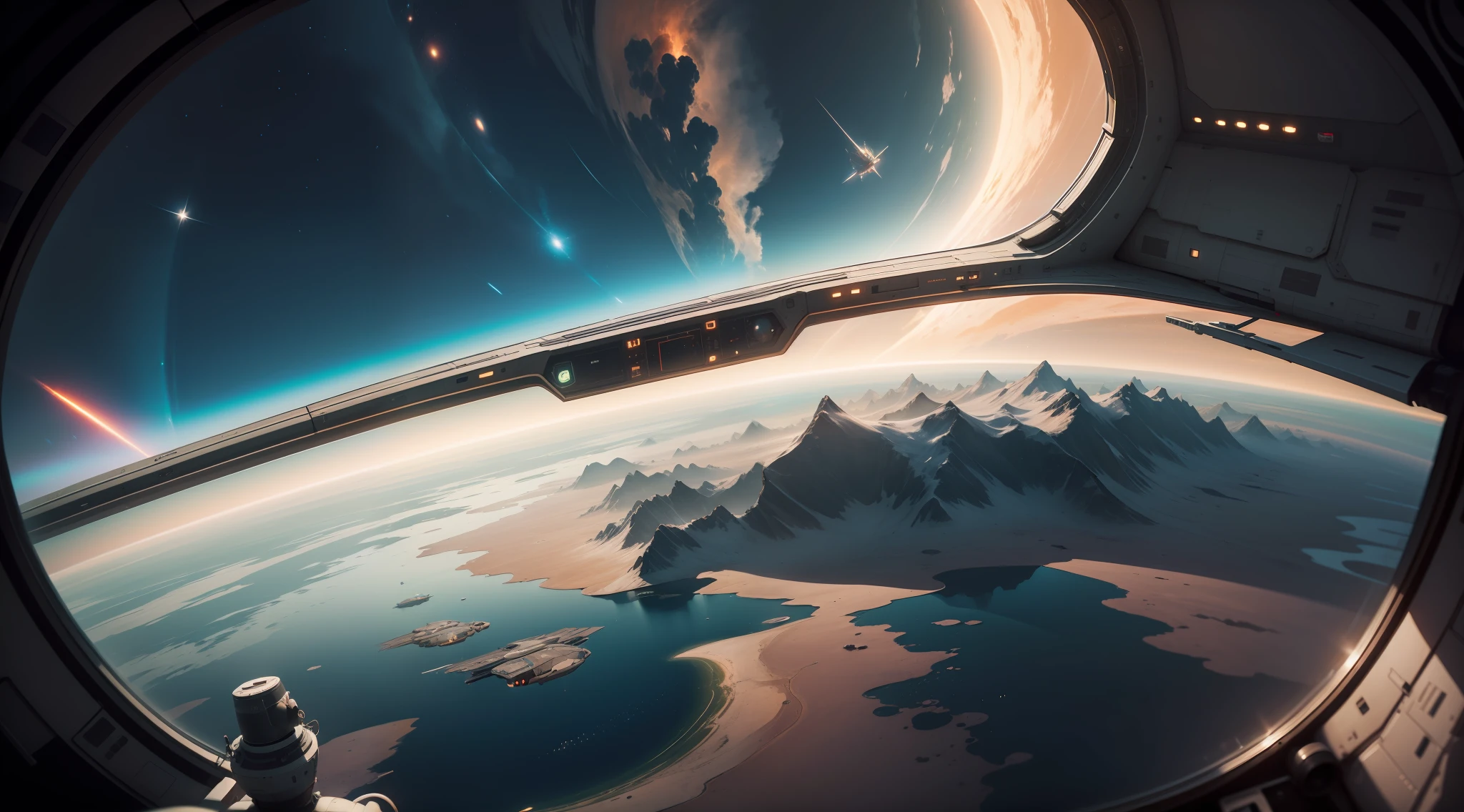 View from the cockpit of the spacecraft: No man's sky, similar to Elite Dangerous, photo taken by Justin Minns