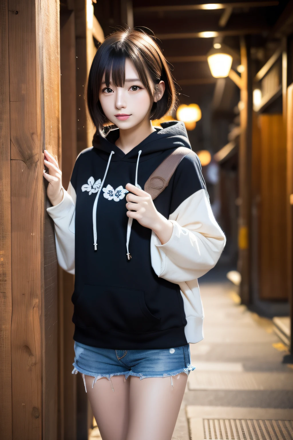 japanaese girl、 girl、a beautiful detailed girl、short-hair、夏天、hoods、nights