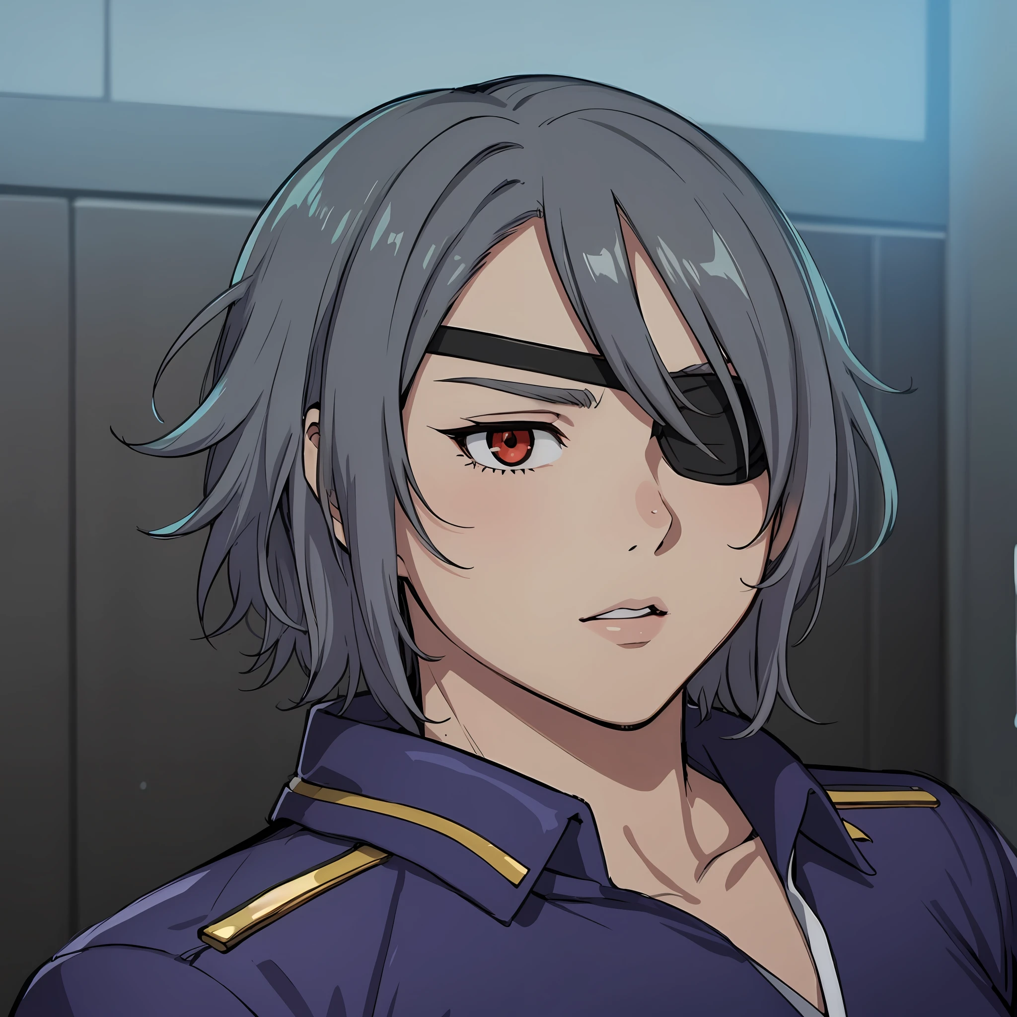 Female (Fujin), silver hair, red eyes, A close-up of a person in a game, Fubuki, Ando Tadao, he has dark grey hairs, Masamune Shiro, En tant que personnage dans Tekken, eyepatch, thancred waters, de virtua figther, Jin Kagetsu, Yuuki Hagure, Tetsuya Nomura, Taumi Fujiwara, inspired by Leng Mei, inspired by Yamagata Hiro, semi realistic anime, Masamune Shiro, inspired by Hisui Sugiura, Personnage de King of Fighters, Tsukasa Hojo, Yuuki Hagure, Shiro Takatani, Taumi Fujiwara . (Masterpiece : 1,8), 64k quality, final fantasy artwork concept, detailed manga eyes, detailed hair, detailed clothes, detailed body, cleaner designs, detailed face pronounced, shiny objects like jewels, see creases on clothes, more coherent clothing, more rounded eyes transparent liquid globular, more colors, more coherent clothing , correct the features of the clothes, better eyes contour, better shoulders, really colorful, coarser line, black line, finishing . (coarser line) (black line) (homogeneous rendering: 1.3)