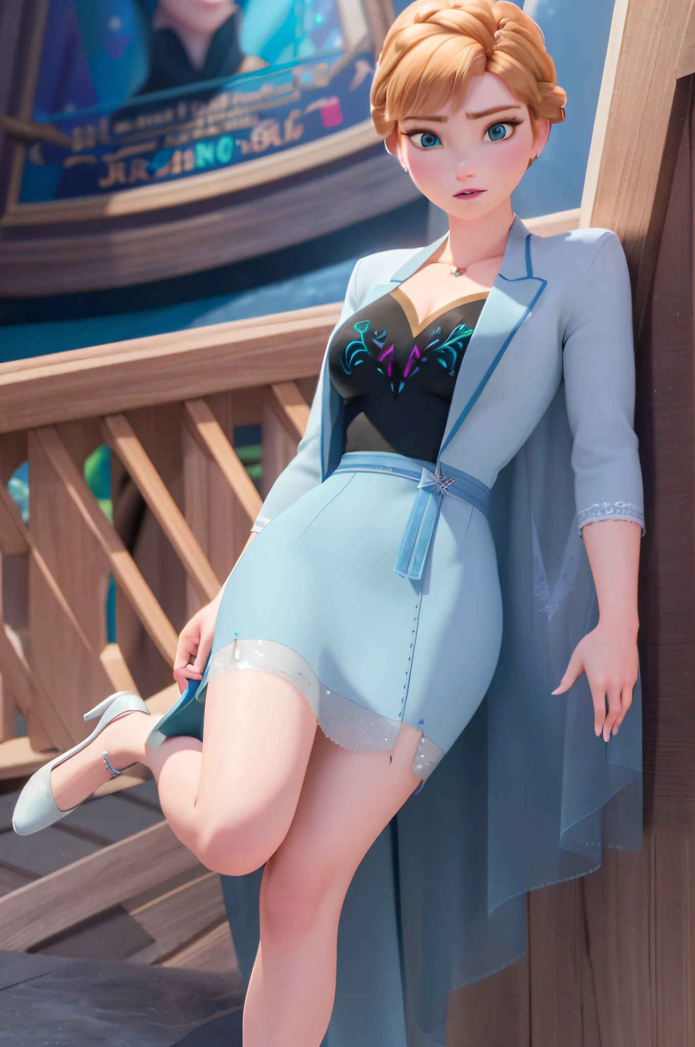 (masterpiece:1.4), (best qualit:1.4), (high resolution:1.4), unreal5, Visual render, Realistic Render, half full body, thin legs, thin waist, Elsa, Sexy girl, Sexy emotional, Sexy Elsa, Frozen Elsa, Short skirt, transparent coat, Short half dress, Elsa a woman with long blonde hair wearing a blue dress, portrait of elsa of arendelle, portrait of elsa from frozen, elsa frozen, elsa from frozen, as seen on artgerm, elsa, in the style artgerm, disney render, artgerm ; 3d unreal engine, extremely detailed artgerm, beautiful elsa, by Ross Tran