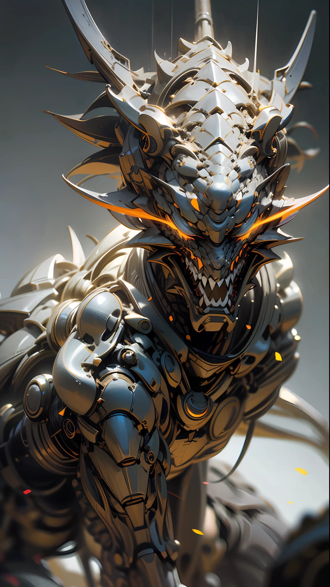 (Realistic:1.5), (Photorealistic:1.2), detailed, render, epic, biomechanical dragon, helmet, white plastic, diffuse lighting, dynamic pose, intricate, elegant, (dynamic background), highly detailed, elegant, sharp focus, photo by greg rutkowski, soft lighting, vibrant colors, IvoryGoldAI (battlefileds:1.2)