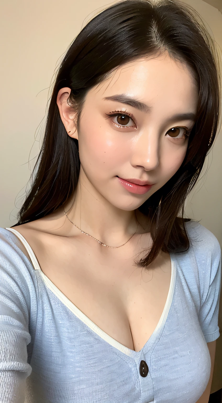 ((Best picture quality, 8K, a masterpiece of:1.3)), 1girl huge large breasts, Beautiful woman with slender abs:1.3, (Casual hairstyle, :1.2), Sexy dress,Ultra-fine face, detailed eye, 双眼皮,ssmile,Take pictures in cute poses,The figure is very bad,tiny small waist,A big-breasted,Close-up,Close-up chest,White-skinned,lindo cenario