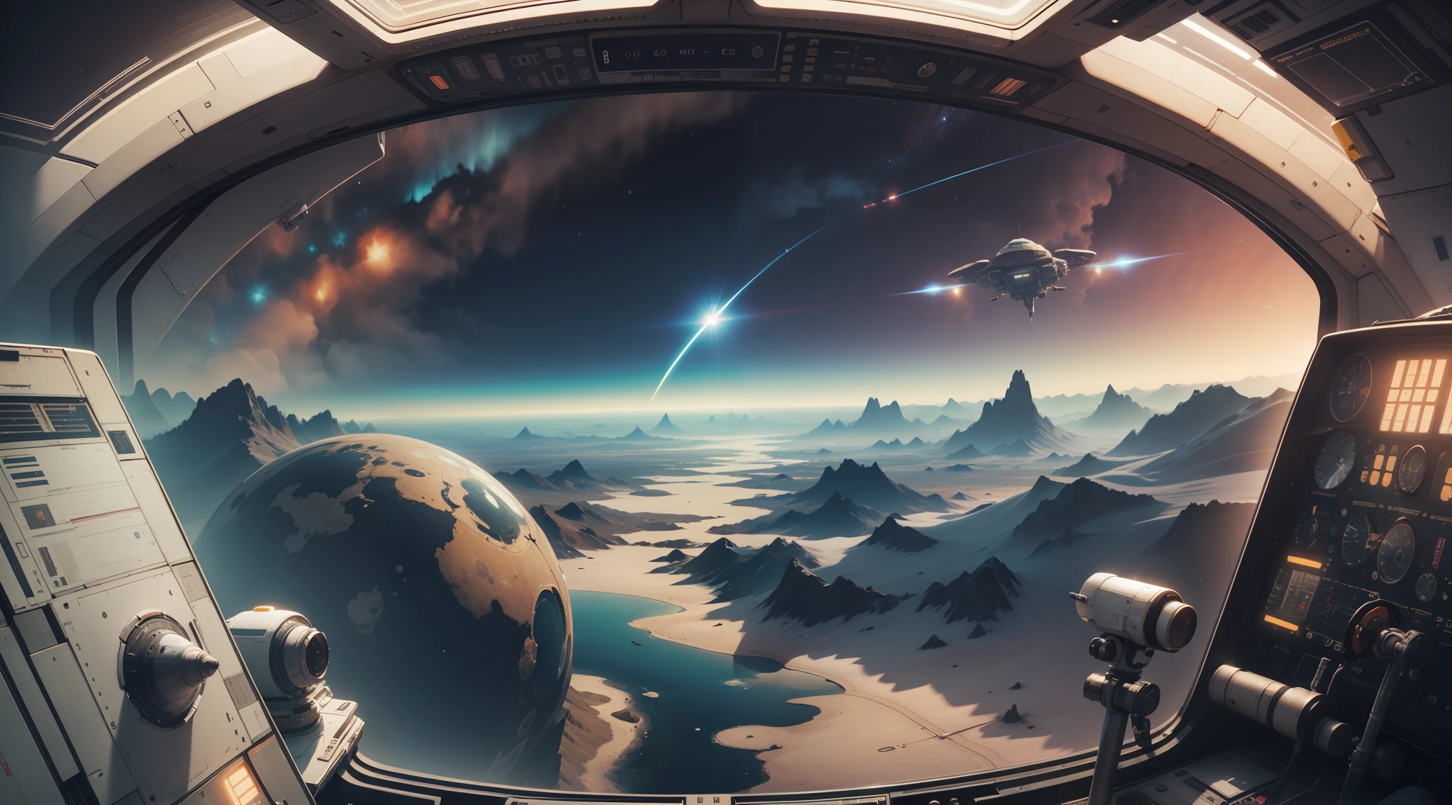 View from the cockpit of the spacecraft: No man's sky, similar to Elite Dangerous, photo taken by Justin Minns