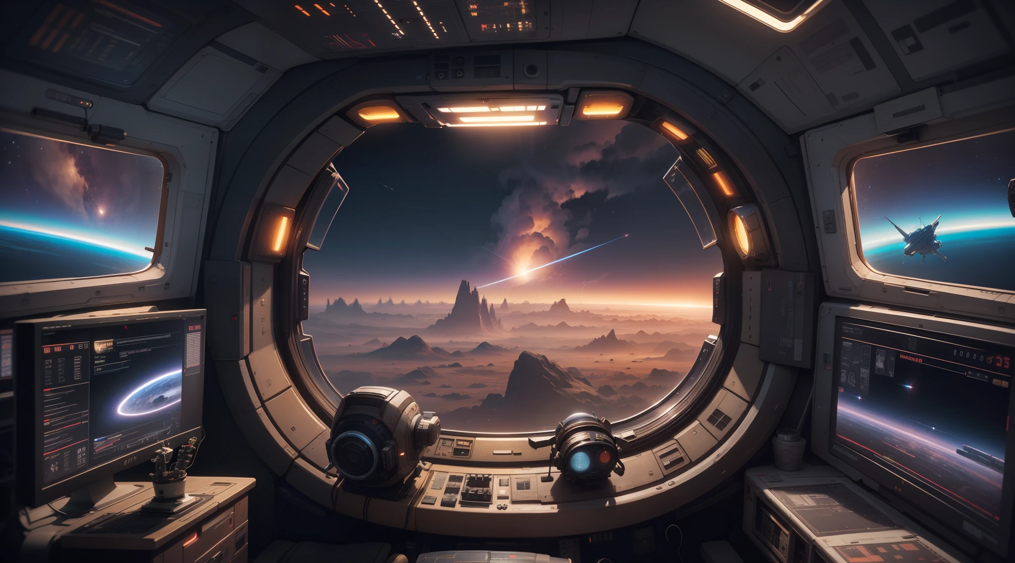 View from the cockpit of the spacecraft: No man's sky, similar to Elite Dangerous, photo taken by Justin Minns