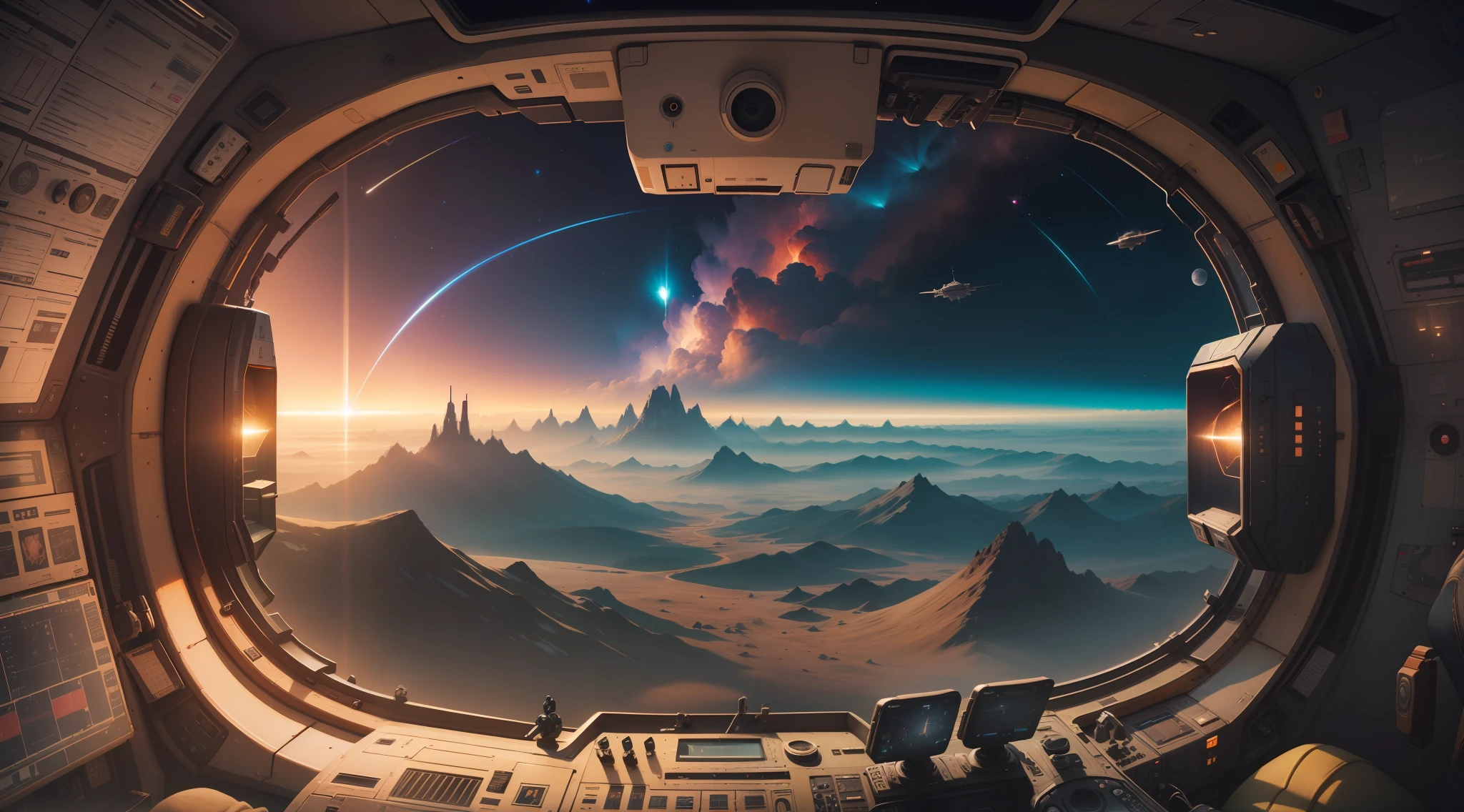 View from the cockpit of the spacecraft: No man's sky, similar to Elite Dangerous, photo taken by Justin Minns