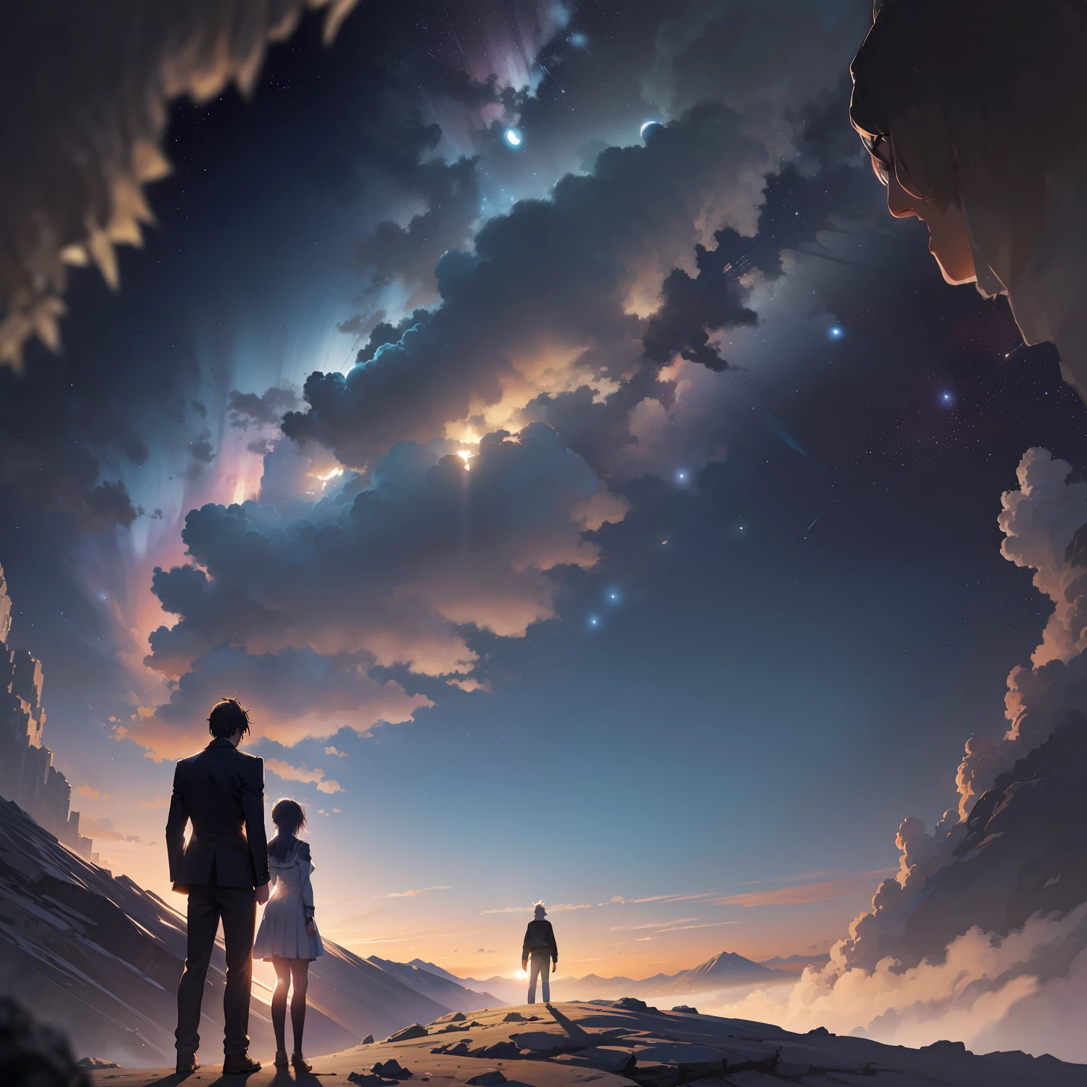 simple home in the city, night sky, Makoto Shinkai's concept art, tumblr, magic realism, beautiful anime scenes, cosmic sky by makoto shinkai, ( ( makoto shinkai ) ), anime background art, anime backgrounds, Makoto Shinkai's style, anime movie backgrounds, galaxy sky, no humans, one shooting sky, milky way --auto
