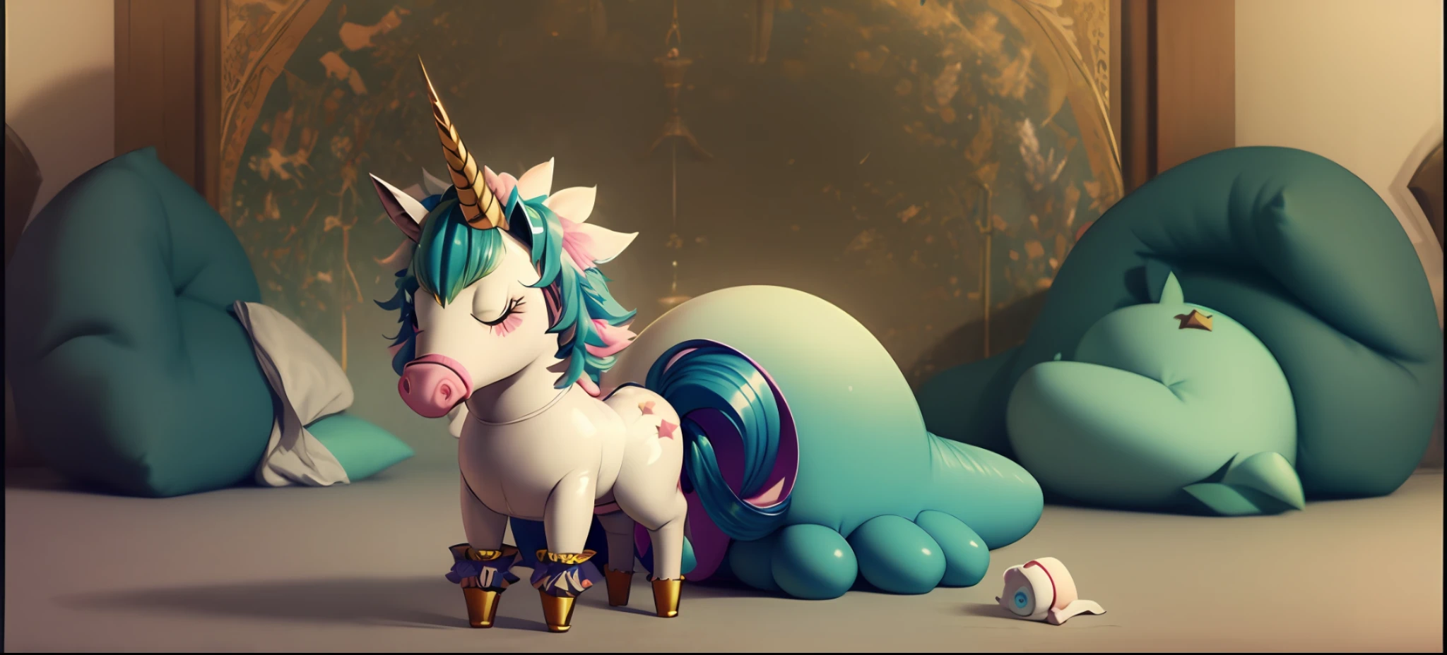 a cute unicorn, fofo, altamente detalhado, 3D Animation Character, 3D plastic clay