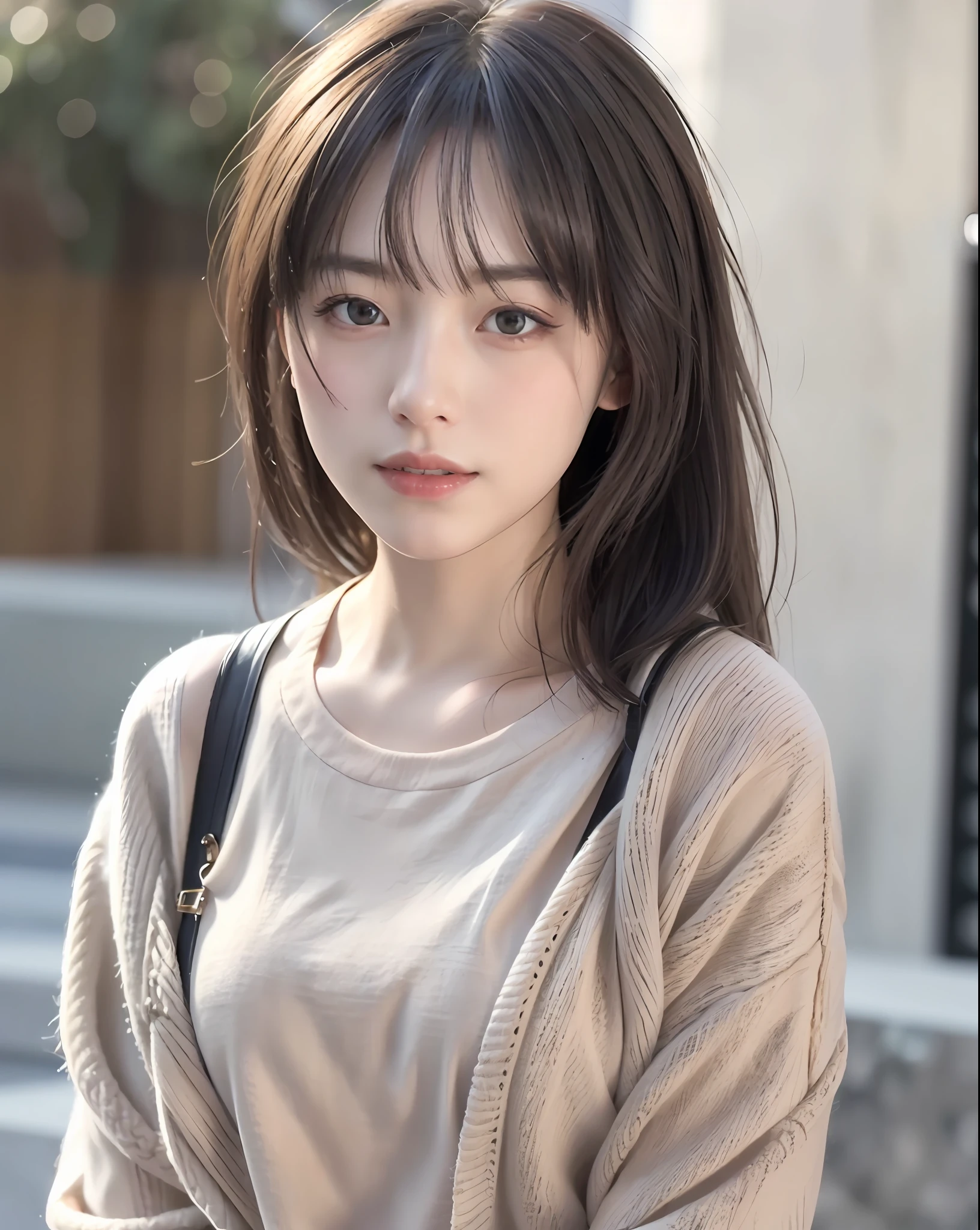 Full body, gray hair, (Dragoon: 1.2), Brant Bang, masterpiece, top quality, official art, very elaborate CG Unity 8K wallpaper, for girls, ultra high resolution, (photorealistic: 1.4), golden hour lighting, sweater dress, (upper body), (platinum shorthair: 0.8), (puffy eyes), looking at the viewer, frontal, smile, medium breasts, shirt lift, Gloves
