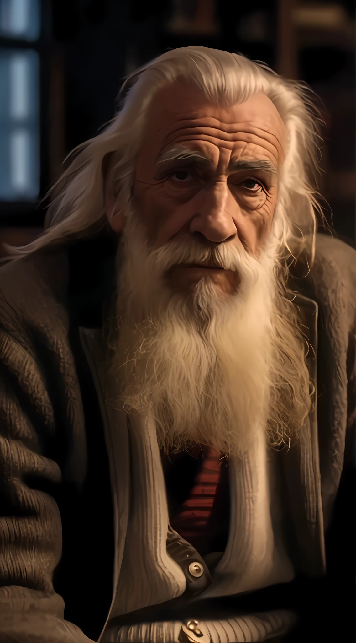 Homem arafed com uma longa barba branca e uma camisola, longos cabelos brancos e barba branca, Sean Connery como Gandalf, barba e cabelo brancos muito longos, longos cabelos brancos e barba, Wise old man, old man, Gandalf, longa barba branca, cabelos brancos e barba branca, um velho, Velho Mestre Jedi, um homem de 80 anos