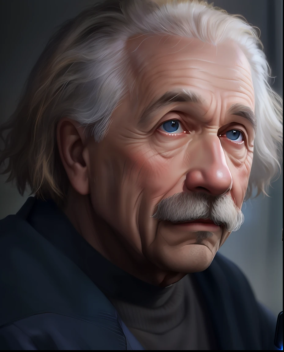 arafed image of a man with a mustache and moustache holding a cell phone, portrait of albert einstein, portrait of einstein, albert einstein, einstein, albert einstein as a teenager, inspired by Martin Schoeller, by Ben Zoeller, portrait shot, colorized photon, photography of albert watson, highly detailed vfx portrait of, realistic portrait photo