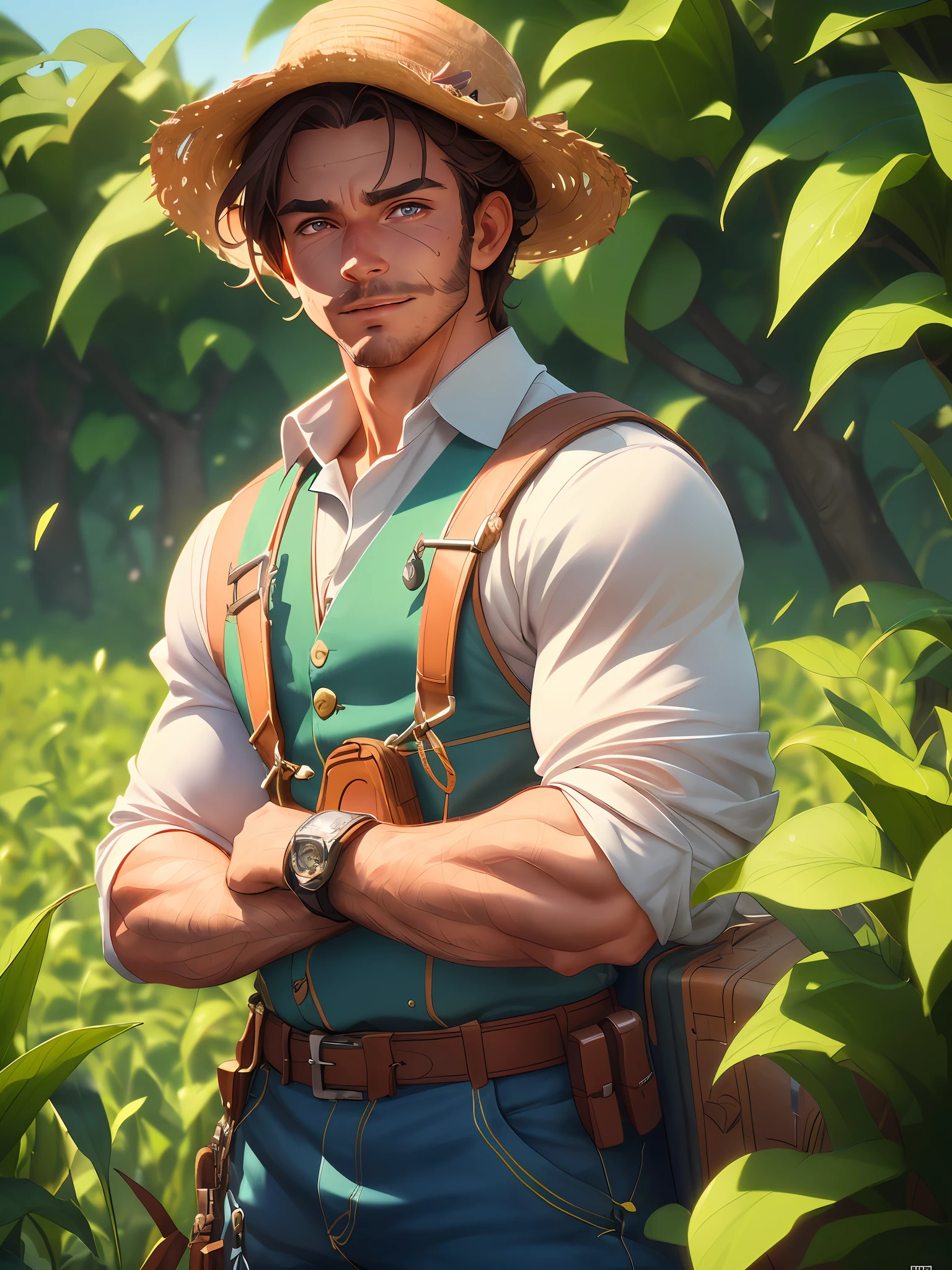 ((Male Farmer in the Field)), No Background, Stylization, 3D Rendering, Octane Rendering, 3D, Smiley, Pose, Disney-Pixar, White Background, Animation Masterpiece, Best Quality, ((Photorealistic: 1.4)) Masterpiece, Illustration, Very delicate and beautiful, Highly detailed CG, 8k wallpaper, amazing, fine details, Highly detailed CG Unity 8k wallpaper, huge file size, super detail, ultra high resolution, high resolution, highly detailed, (((highly detailed male eyes and face)), beautiful detailed male eyes, highly detailed face, perfect lighting, face light, natural colors-AR 1:1