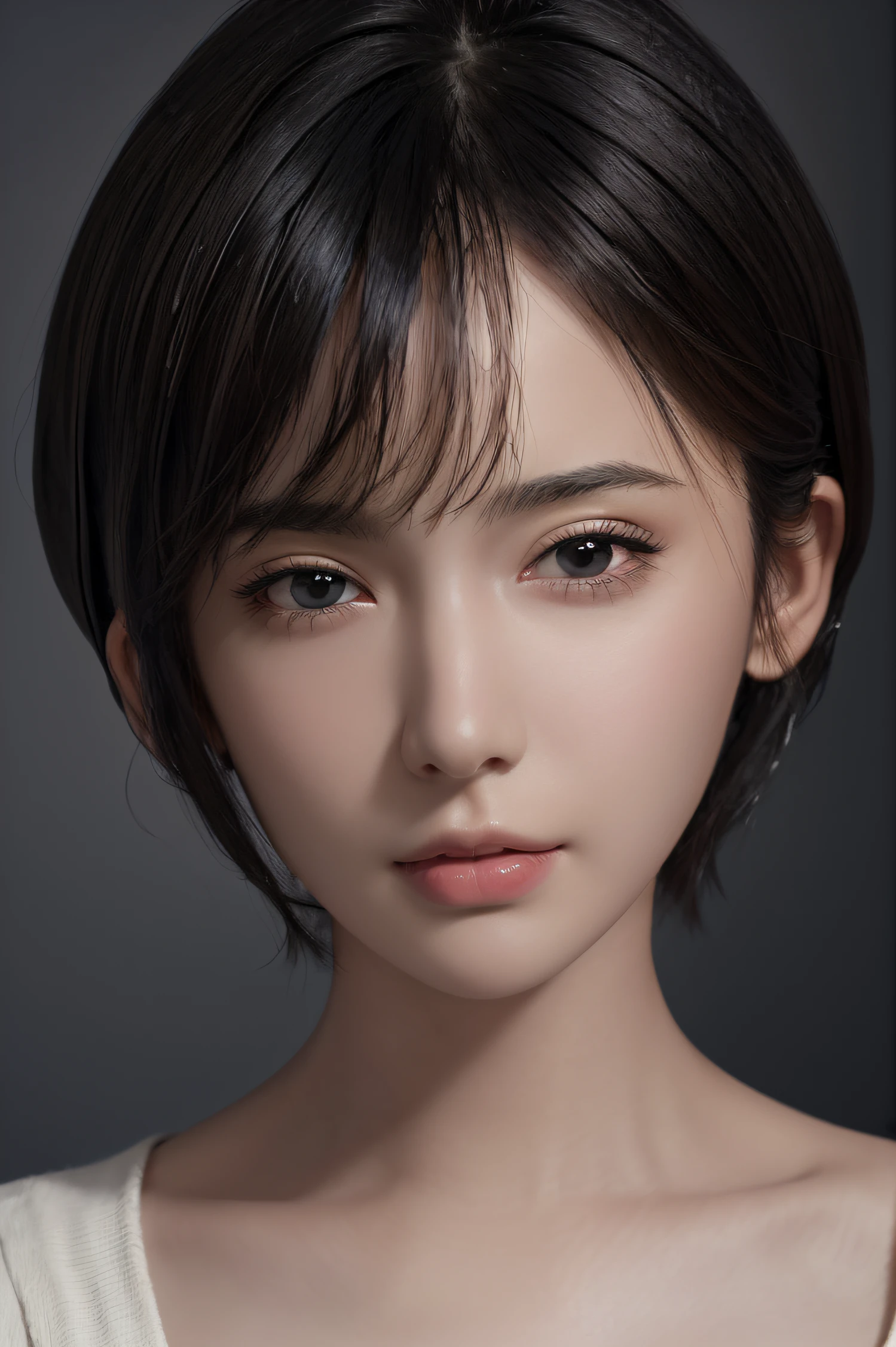 (masuter piece:1.3)、(8k、photo- realistic、RAW Photography、beste-Qualit: 1.4)、（Top image quality）、(1girl)、beautfully face、(lifelike face)、（detailed faces）、(black-haired、Middle hair:1.3)、Beautiful hairstyle、realisticeyes、Beautiful details、（real-looking-skin）、Beautiful skins、（knit）、absurderes、enticing、Super-High Resolution、A hyper-realistic、high-detail、the golden ratio