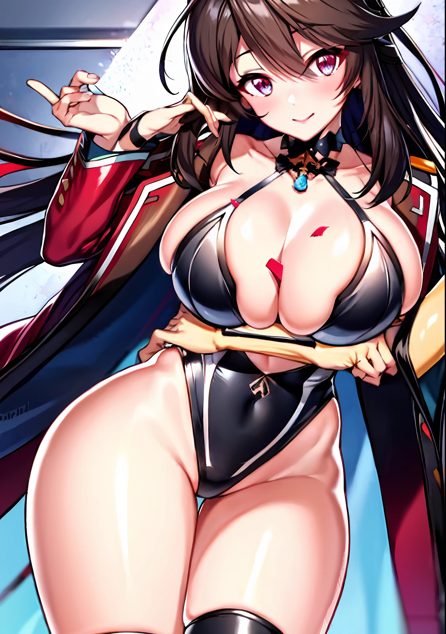 anime girl in black lingerie with red jacket and thigh high boots, seductive anime girls, tohsaka-rin, black-haired mage, beautiful and seductive anime woman, attractive anime girls, beautiful alluring anime , attractive matoi ryuko, anime best girl, akane owari danganronpa, female anime character, oppai, anime woman, beautiful anime woman,tetas grandes