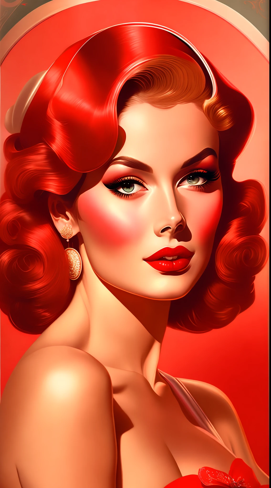 [Masterpiece], [melhor qualidade], [ultra-detalhado], [estilo vintage], [Romantic], [Vibe dos anos 60], [Pin-up], uma rosa vermelha dentro de um circulo.
