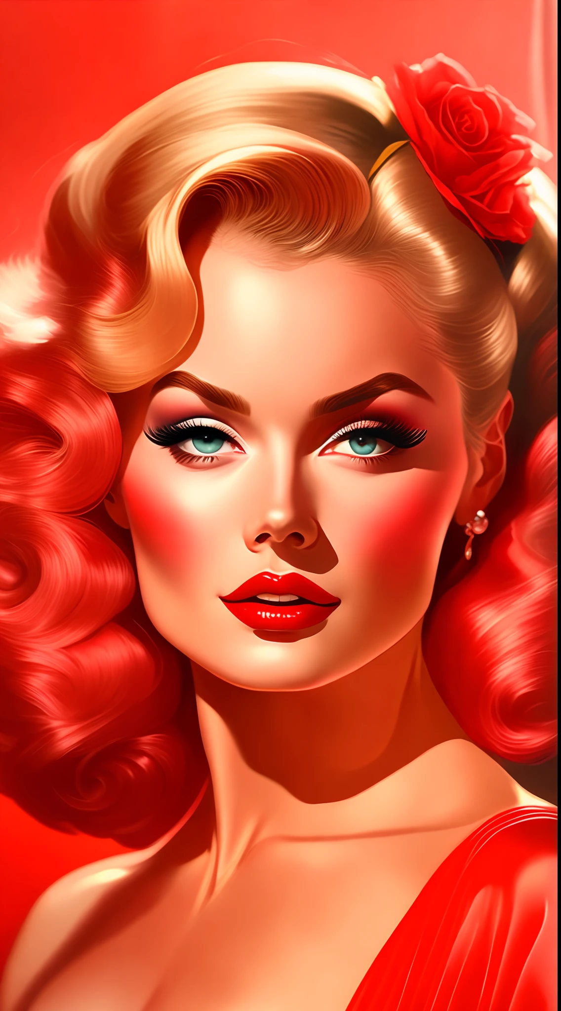 [Masterpiece], [melhor qualidade], [ultra-detalhado], [estilo vintage], [Romantic], [Vibe dos anos 60], [Pin-up], uma rosa vermelha dentro de um circulo.