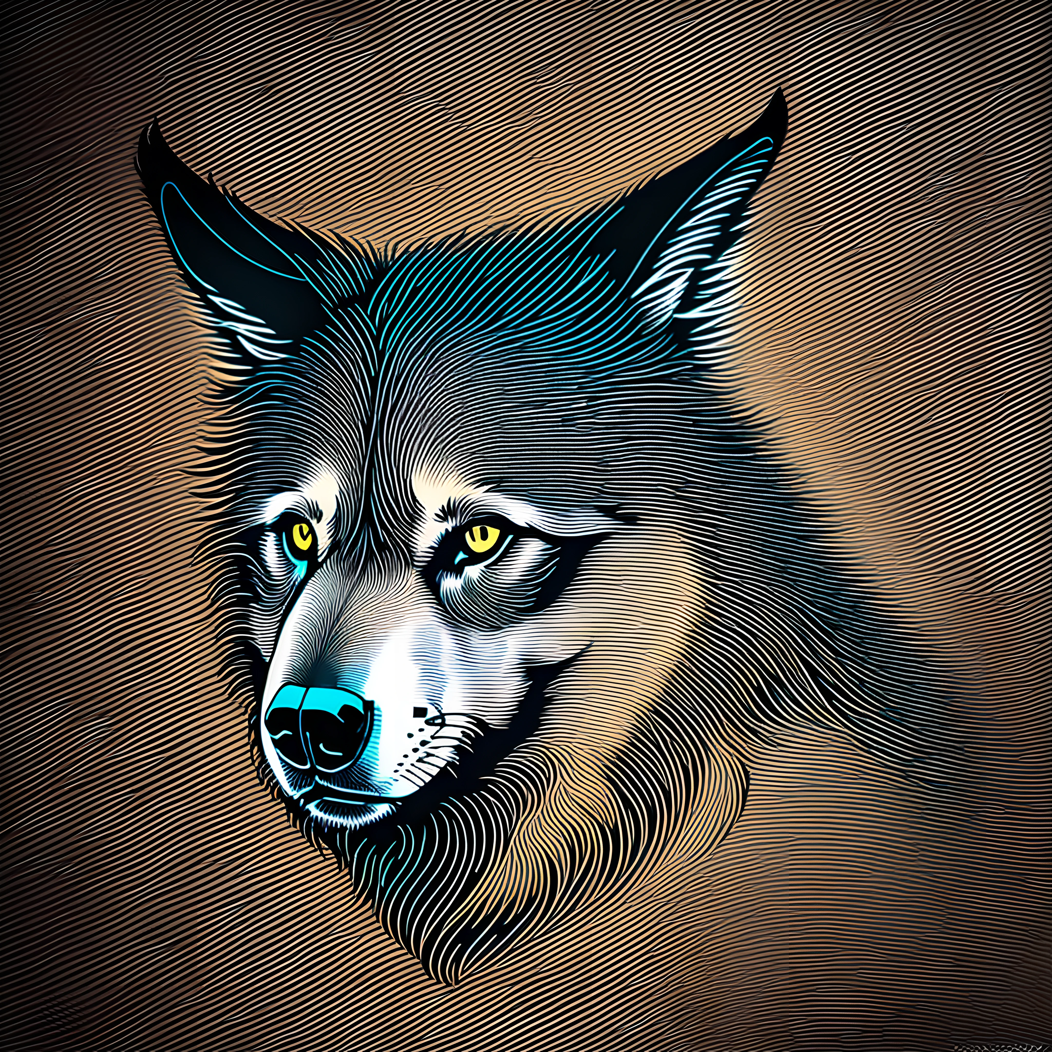 T-shirt logo, illustration of a wolf, using only black lines. Delimit the shapes and characteristics of the animal with carefully drawn lines, creating an elegant and stylized look. subtle details, finer and more precise lines. transparent background