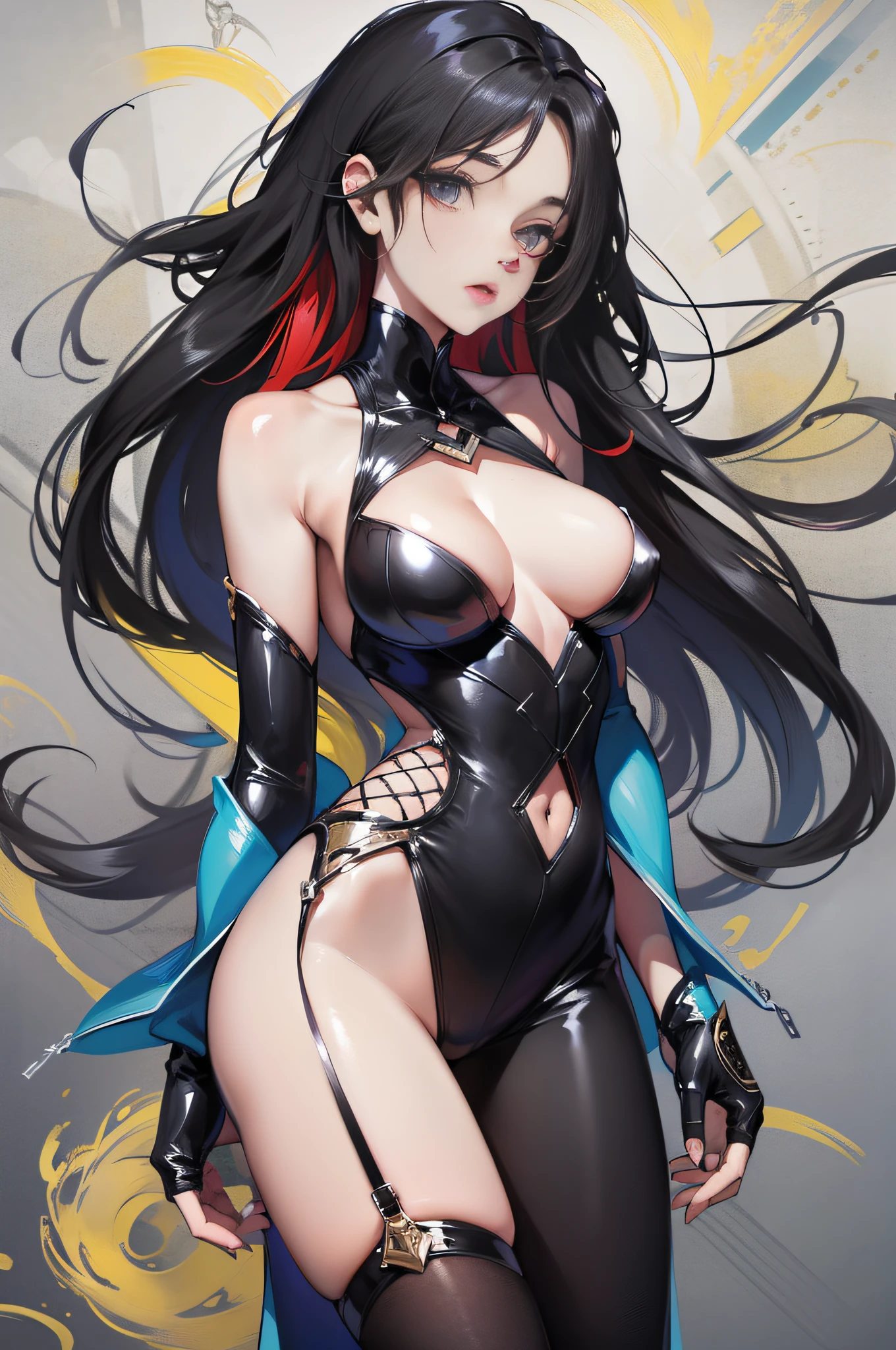 1 very beautiful woman, black hair, hair spread out, hair over eyes, absurdly long hair, UHD, retina, masterpiece, ccurate, anatomically correct, textured skin, super detail, high details, high quality, award winning, best quality, highres, 1080P, HD, 4K, 8k, 16k