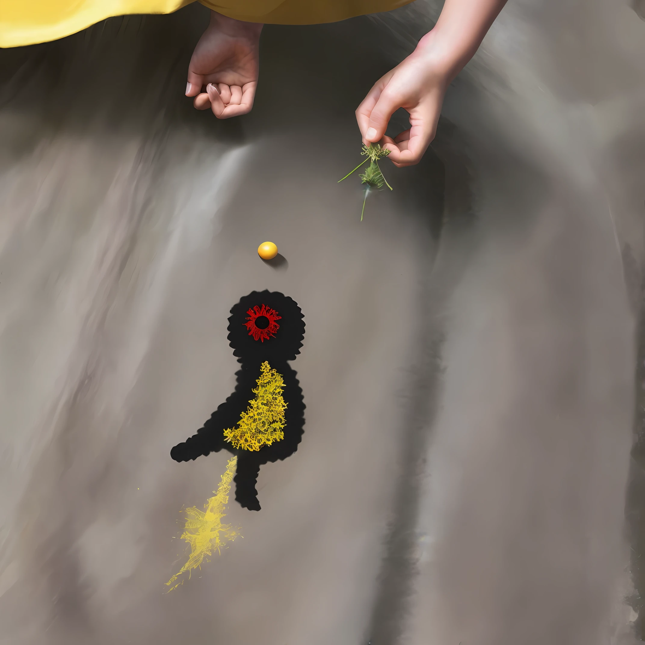 The little girl holds a clear spring in her hand