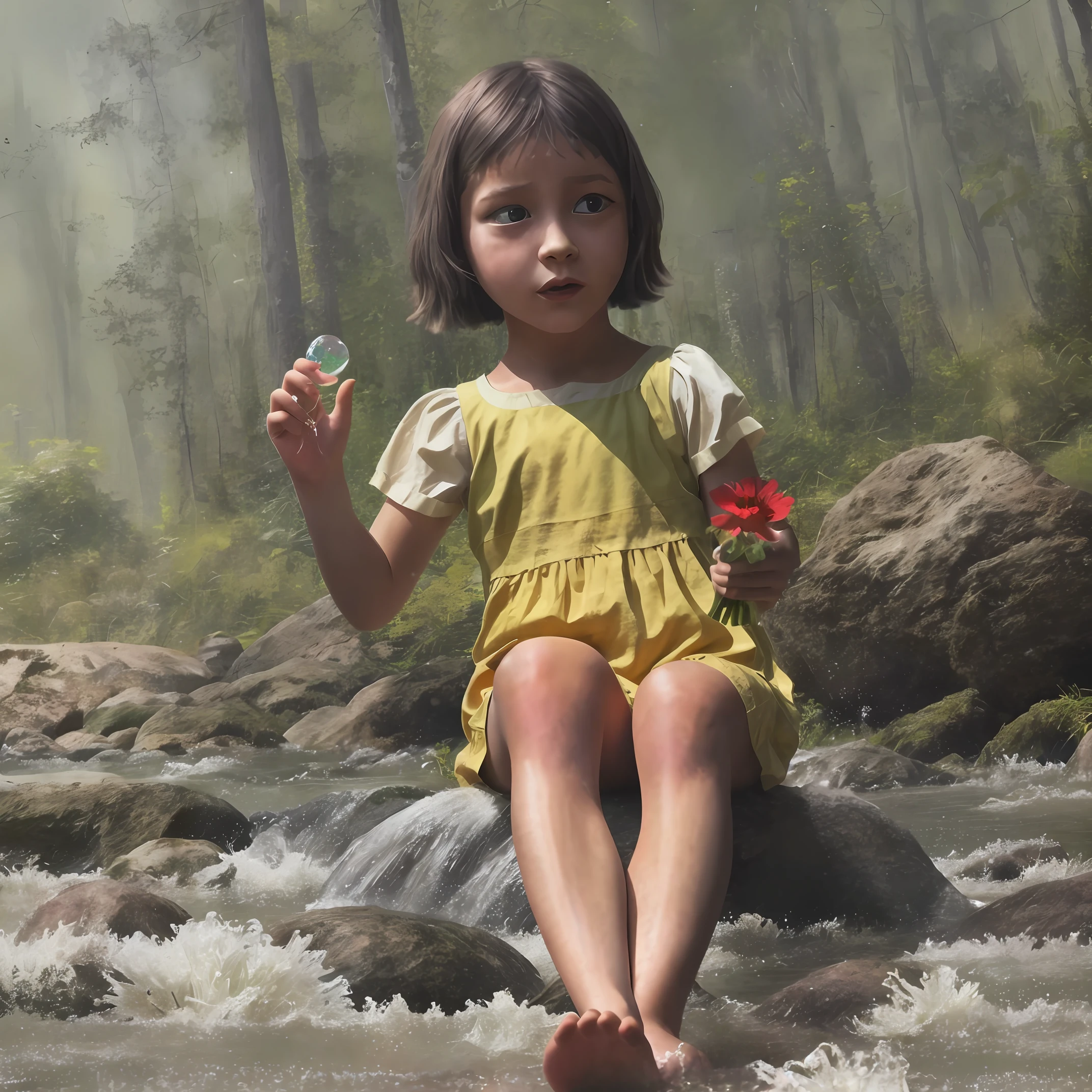 The holds a clear spring in her hand