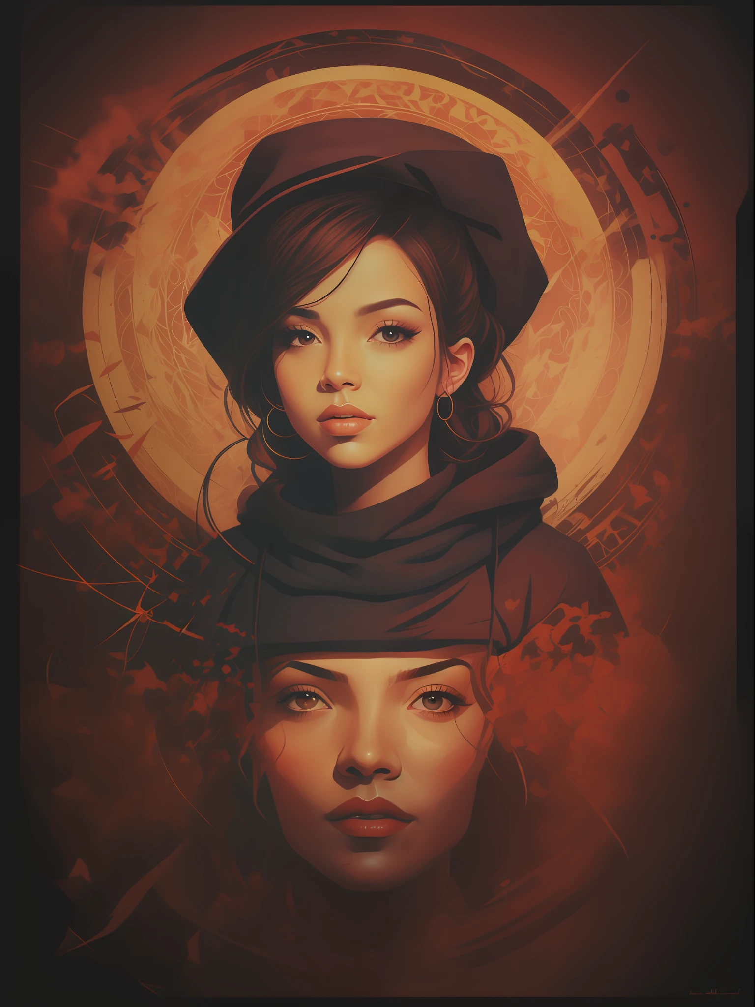 painting of a woman with a hat and scarf on her head, Arte no estilo de Guweiz, Beeple e Jeremias Ketner, retrato Artgerm, Artgerm Julie Bell Beeple, Artgerm e Ilya Kuvshinov, Artgerm e Atey Ghailan, WLOP | Artgerm, Retrato CGSetivity