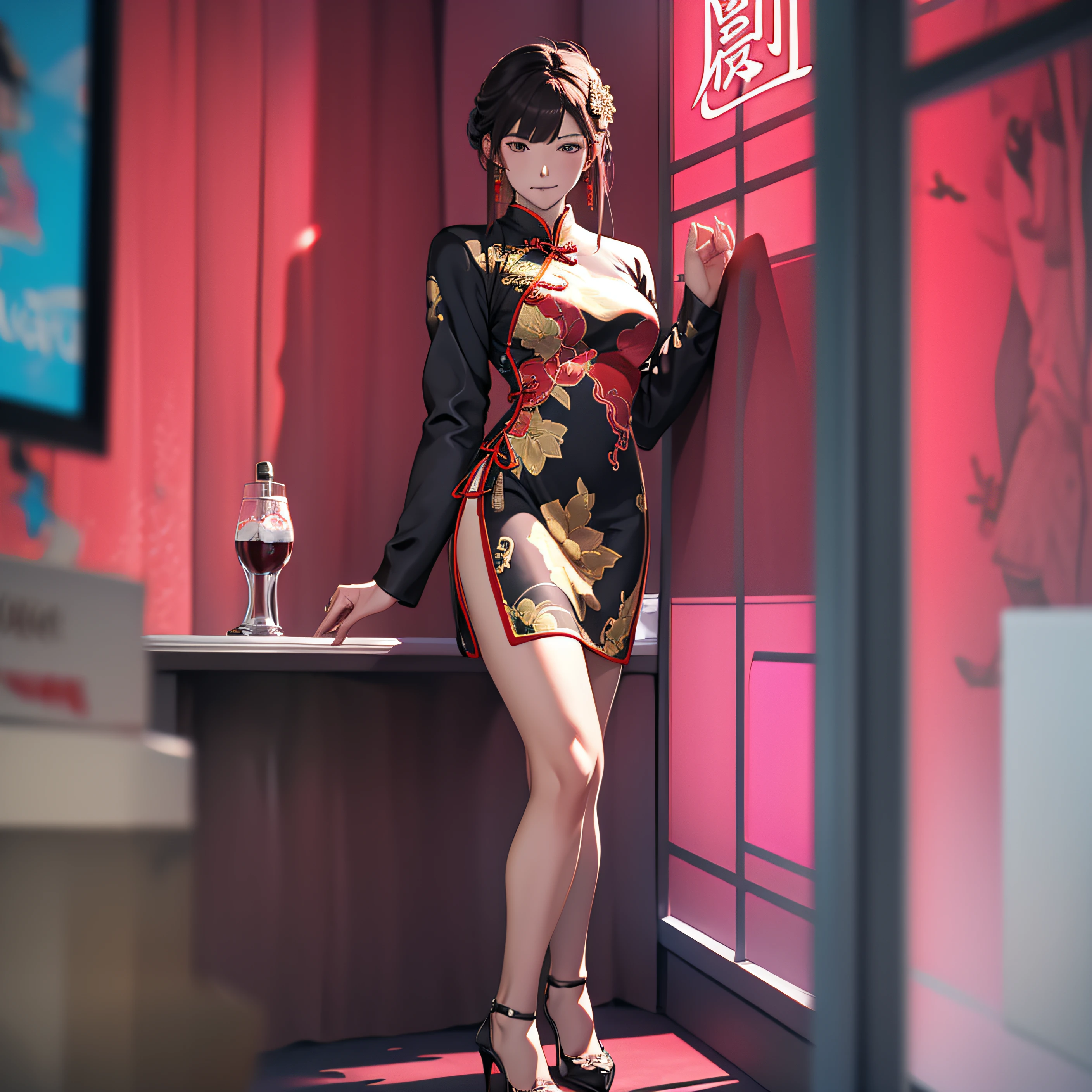 A handsome man in a suit holds a cheongsam beauty in group high heels in the manor