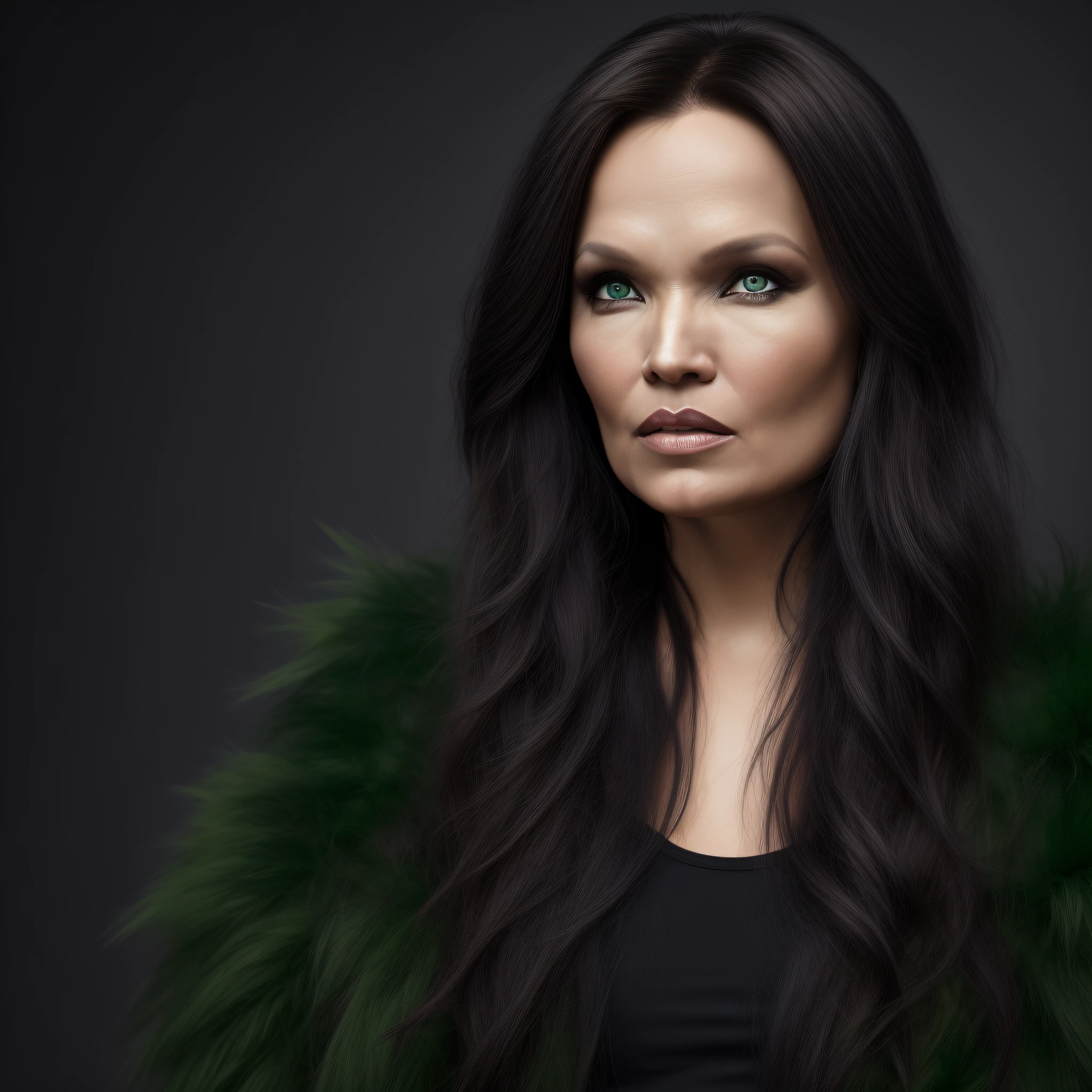 Retrato Tarja Turunen, sozinha, Solitude, cabelo preto, olhos verdes, foto profissional, Ultra high definition, 8k, Obras de arte intrincadas, altamente detalhado,