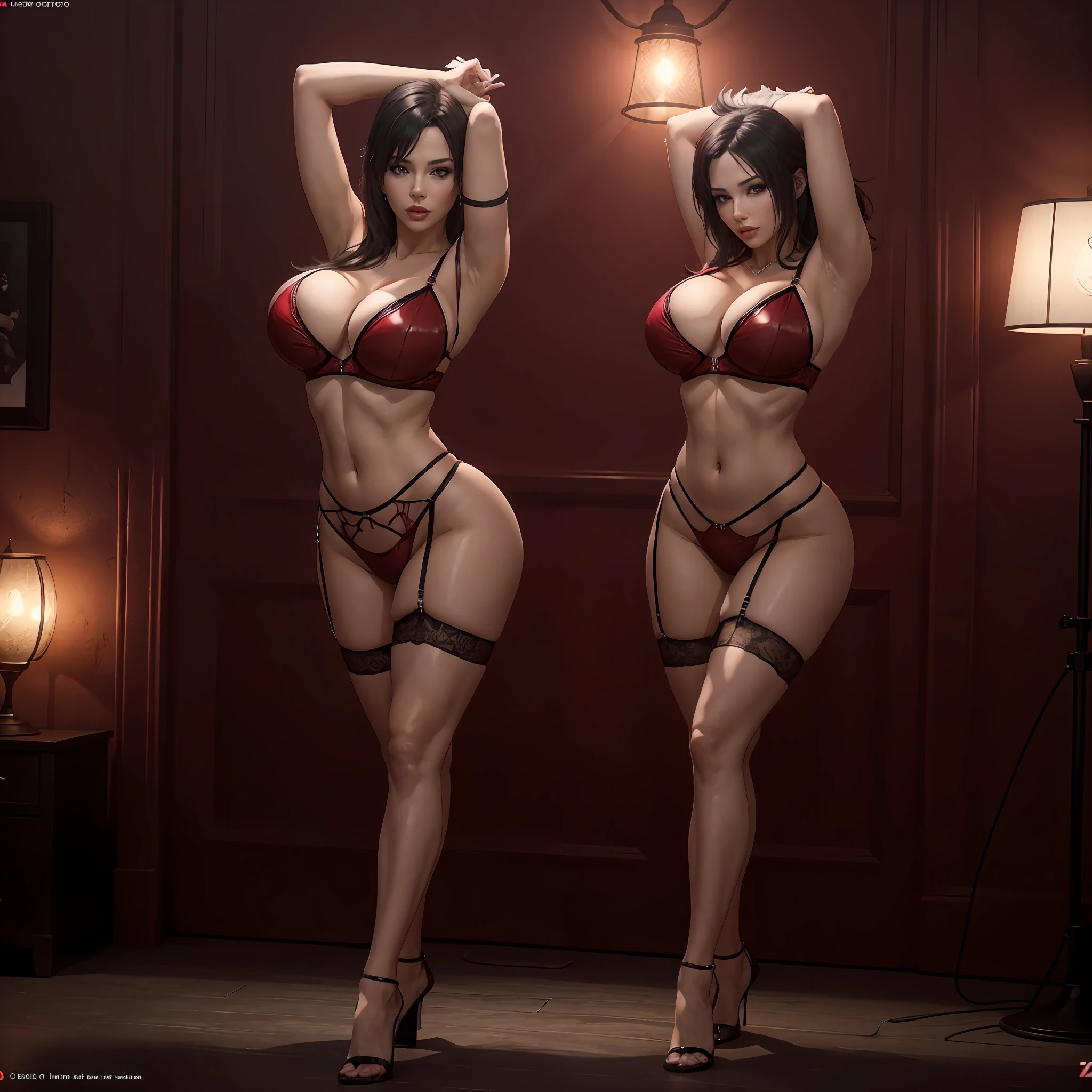 Tifa Lockhart, sexy woman in lingerie posing in a dark room with a red wall, 8 k sensual lighting, sexy pose, full body cgsociety, stunning cgsociety, cgsociety 8k, cgsociety 8k, cgsociety 8 k, elegant cinematic pose, seductive cyberpunk dark fantasy, sensual dancing