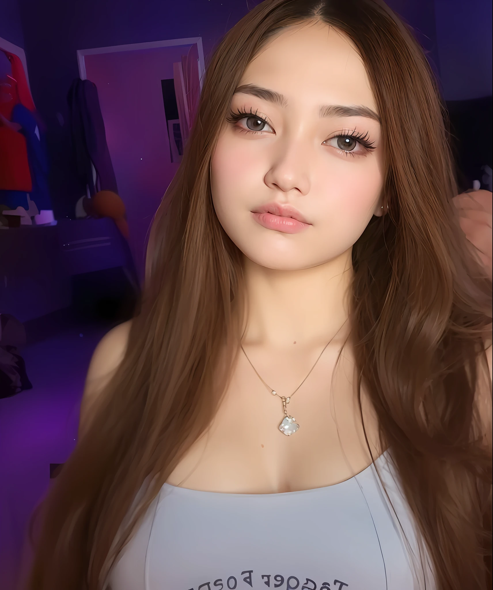 a close up of a woman with long brown hair wearing a blue top, anime thai girl, dilraba dilmurat, beautiful asian girl, 18 years old, 8k selfie photograph, 1 8 yo, asian girl with long hair, trending at cgstation, south east asian with long, sakimichan, 19-year-old girl
