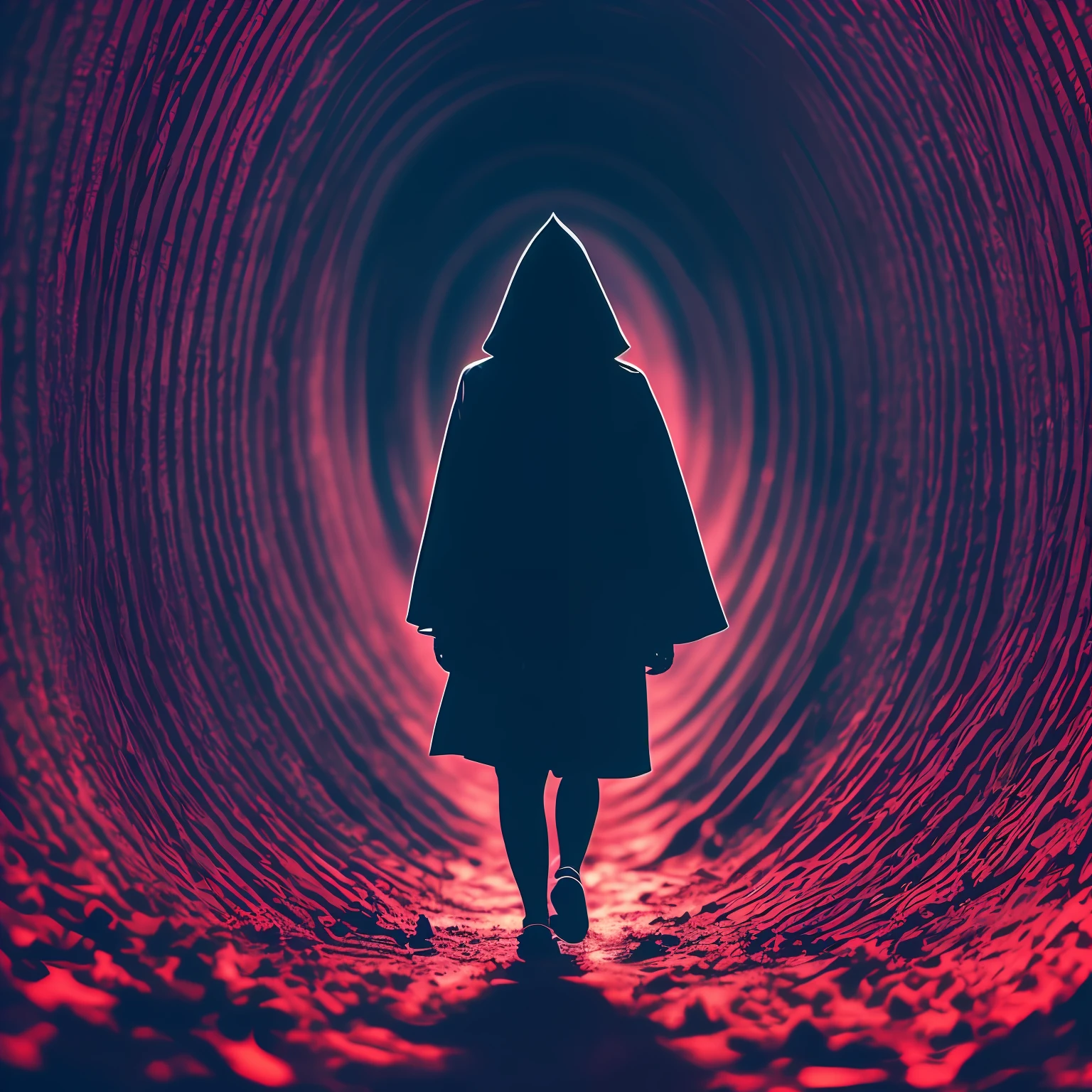 cinematic scene, horror, psychological thriller, journey into the unknown, captured with Sony CineAlta, surrealism, eerie, haunting, macabre, dreamlike, detailed, distorted, organic, mysterious, melancholic, unsettling, chiaroscuro, color fill-in dark blue, dark red, dark white, dramatic lighting, dynamic composition, psychological depth, narrative storytelling --auto --s2