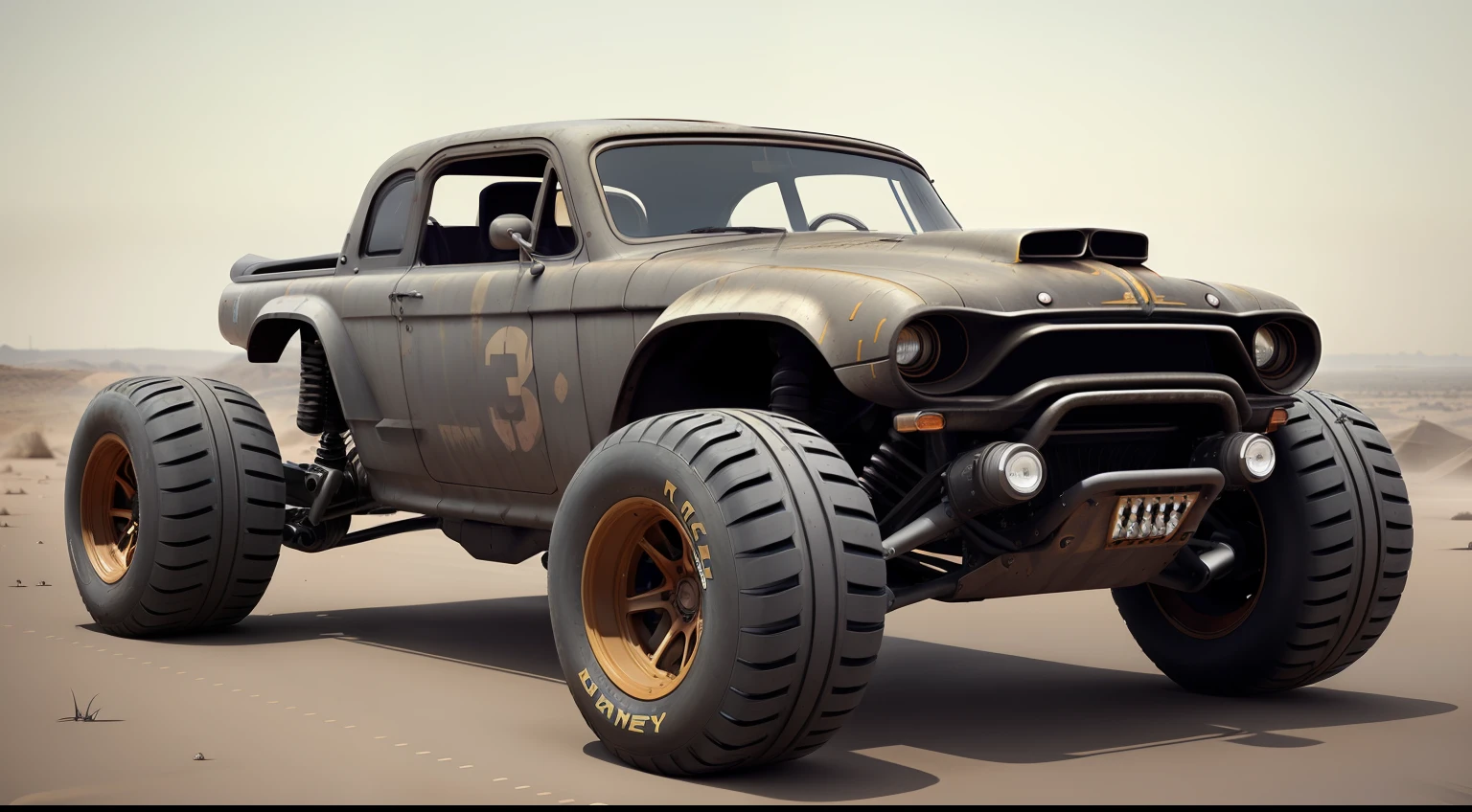 (((low-slung tuned futuristic cyberpunk mate brown badass rat rod zeekar))) hotrod, at the parking lot, wide tires, (mad max style), monster truck, dune buggy, ((1car:1.3)), supercharger, white background, mate finish, dusty, mate simple paintjob, (muddy), 3d render, brown, smooth lines, smooth bodywork, (octane render), huge slick tires, mate brown muddy livery, mud, rust, fat tires, ((oversized  radial tires)), drag slicks
