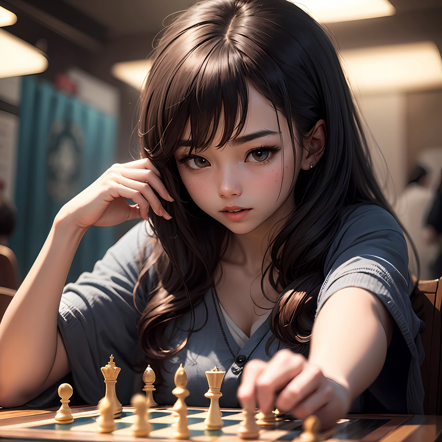 egirl blur hair playing chess game --auto