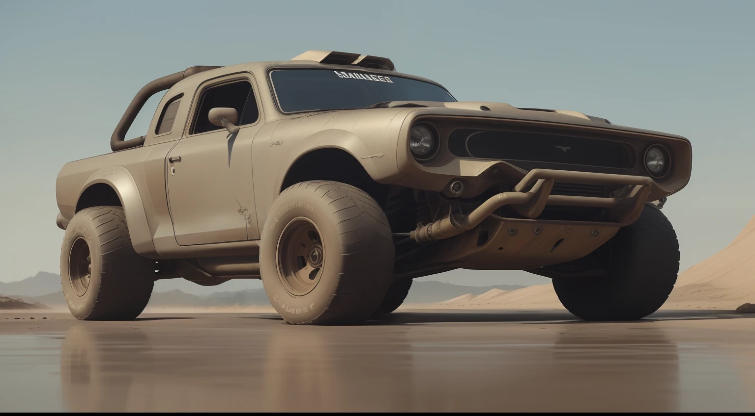 (((low-slung tuned futuristic cyberpunk mate brown badass rat rod zeekar))) hotrod, at the parking lot, wide tires, (mad max style), monster truck, dune buggy, ((1car:1.3)), supercharger, white background, mate finish, dusty, mate simple paintjob, (muddy), 3d render, brown, smooth lines, smooth bodywork, (octane render), huge slick tires, mate brown muddy livery, mud, rust, fat tires, ((oversized  radial tires)), drag slicks
