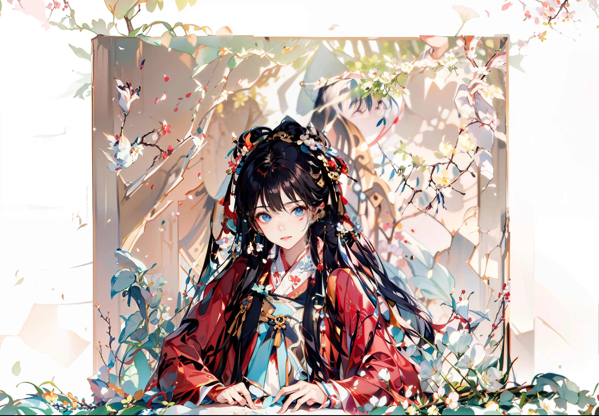 arafed woman wearing a mask and a red coat is wearing a mask, trending on cgstation, trending at cgstation, Guviz, Guviz-style artwork, royal palace , A girl in Hanfu, pixiv 3dcg, kanliu666, Hanfu, 8K)), Artgerm and Atey Ghailan