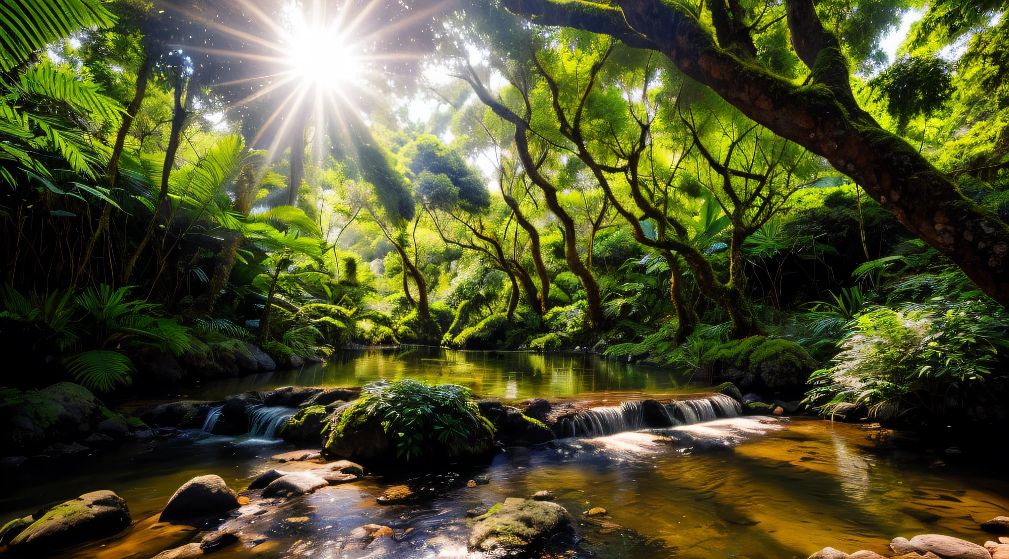 Descreva ou desenhe a Floresta do Sussurro, A magical and charming place hidden amidst lush nature. Imagine tall, towering trees, with exotic and vibrant foliage. The sun's rays filter through the treetops, criando um jogo de luz e sombras. Magical and colorful creatures roam the clearings, while crystal clear streams meander gently through the scenery. Flores encantadoras e perfumadas pontilham o solo, and the air is filled with soft, melodious murmurs. Use your imagination to capture the beauty and serenity of this magical place and bring the Whisper Forest to life