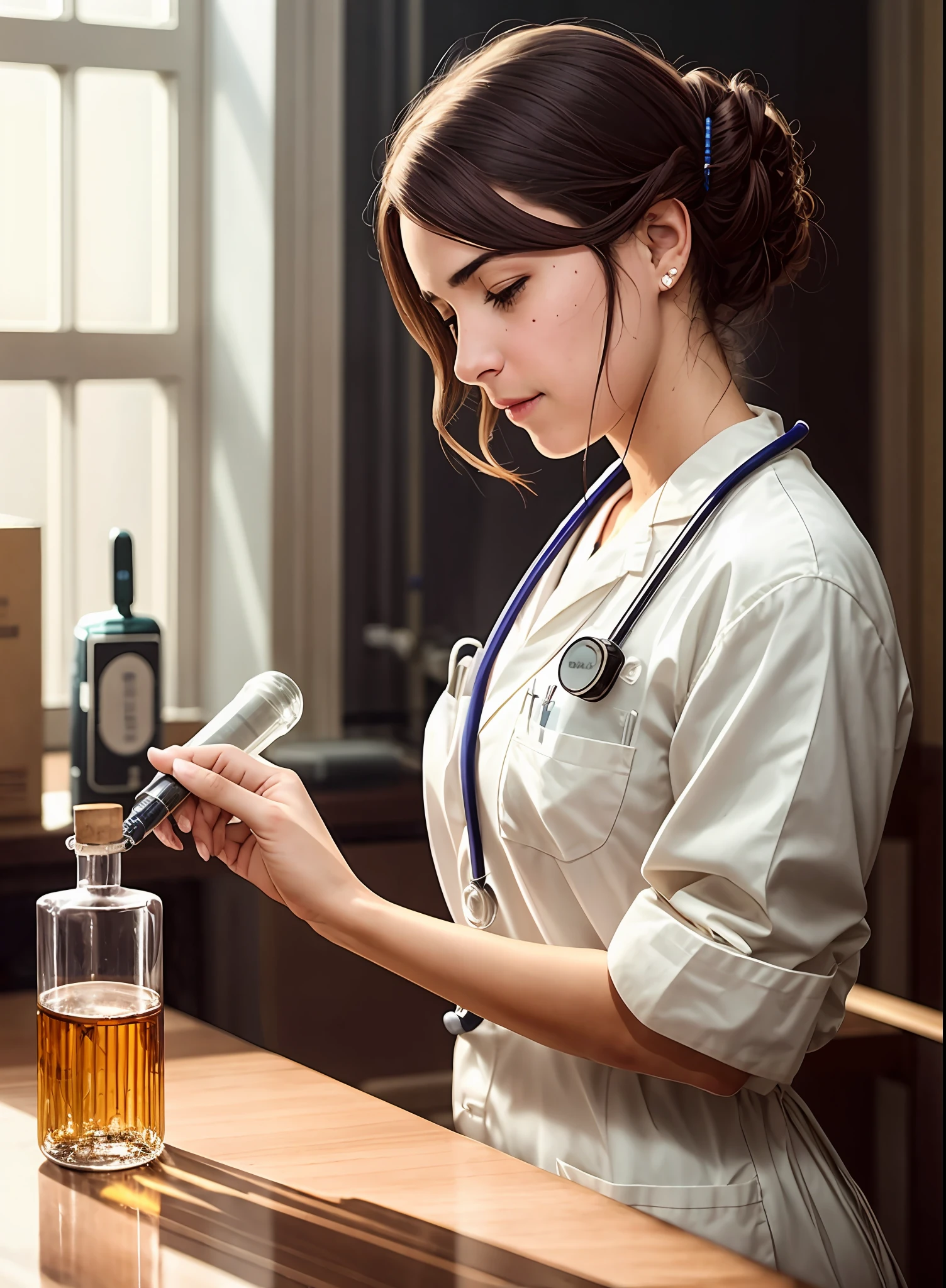 En la imagen se ven varias mujeres diferentes trabajando con instrumentos de laboratorio alrededor y tomando notas de lo que hacen, el fondo de la imagen es en el interior de una universidad del 2023