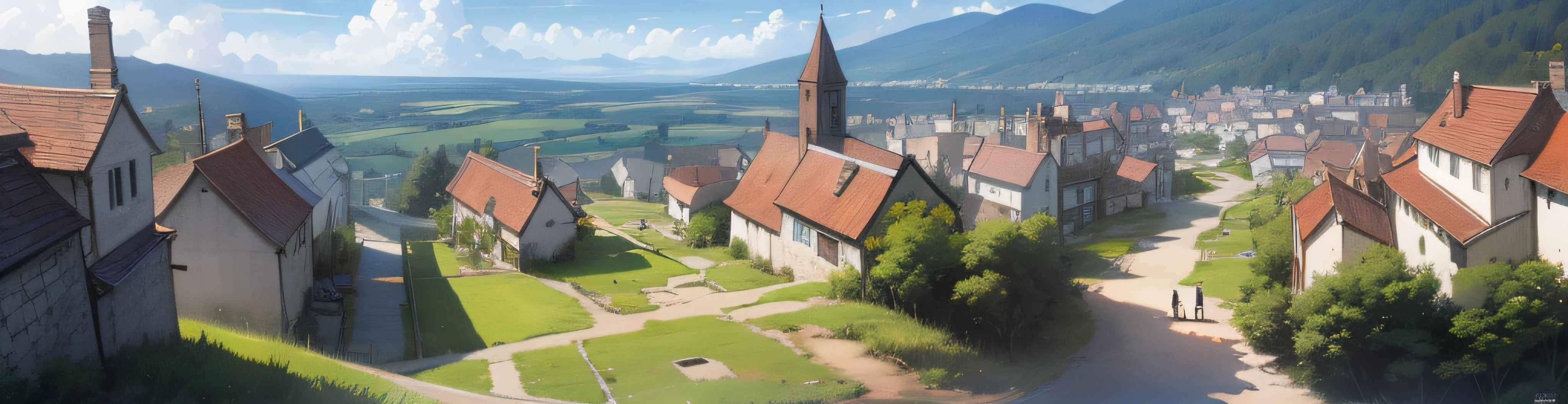 masterpiece, best quality, illustration, ultra-detailed 8k wallpaper, official art,
BREAK
a painting of a medieval fantasy rpg village with people, warm, isekai,