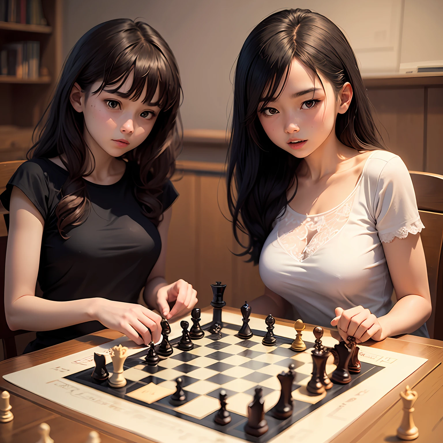 two girls playing chess game --auto