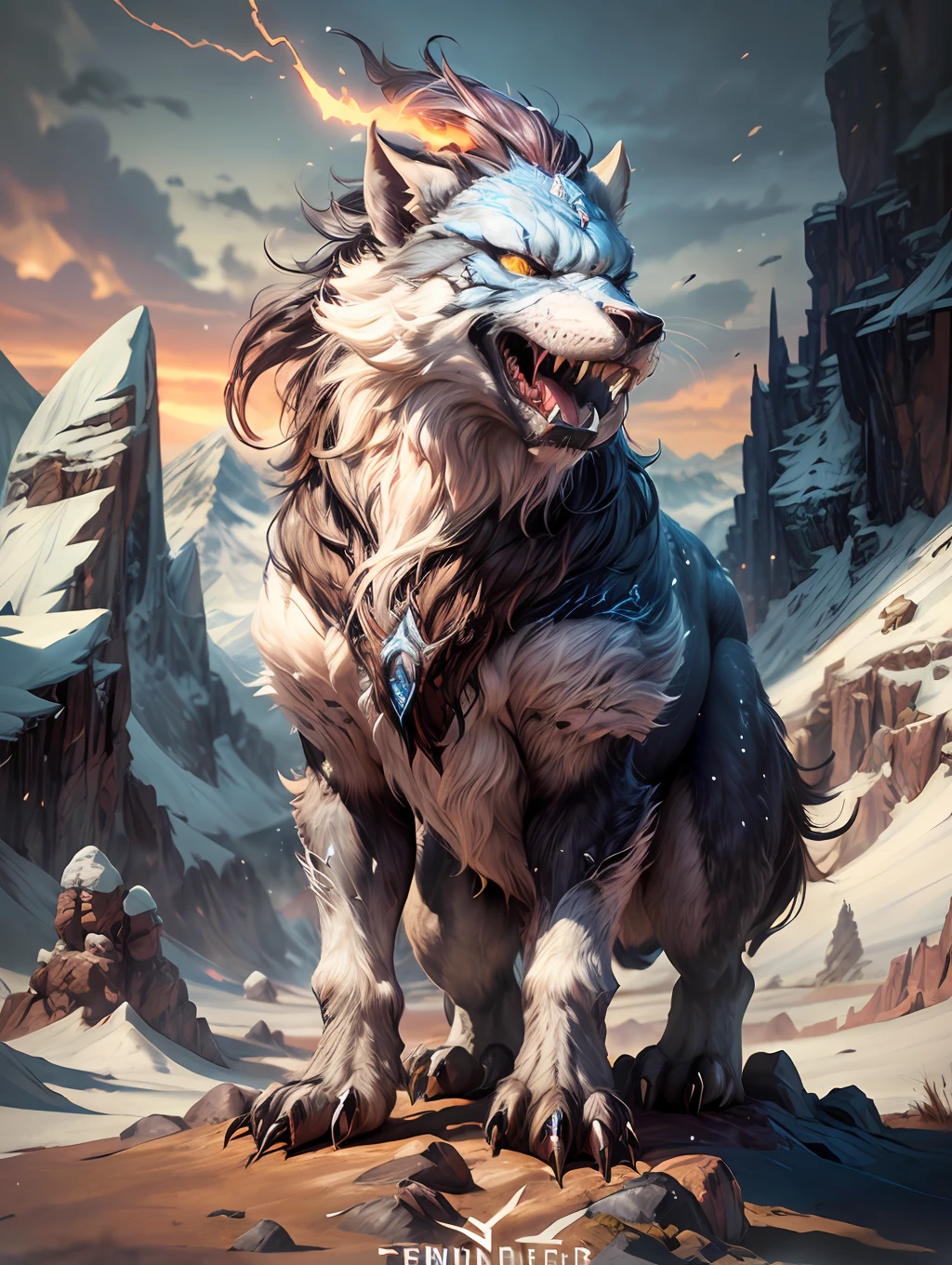 best quality, ((masterpiece)), ultra high res, (photo realistic:1.5), dream-like,
Fantasy mountain background,( Fennir :1.5) fantasy creature, ((glowing soft fur)), firecy fennir standing on mountain clif, (perfect anatomy) , roaring dynamic  pose , bearing (his  sharp fang) ,shot taken from below angle, cinematic, unreal engine,
DiamonAI,