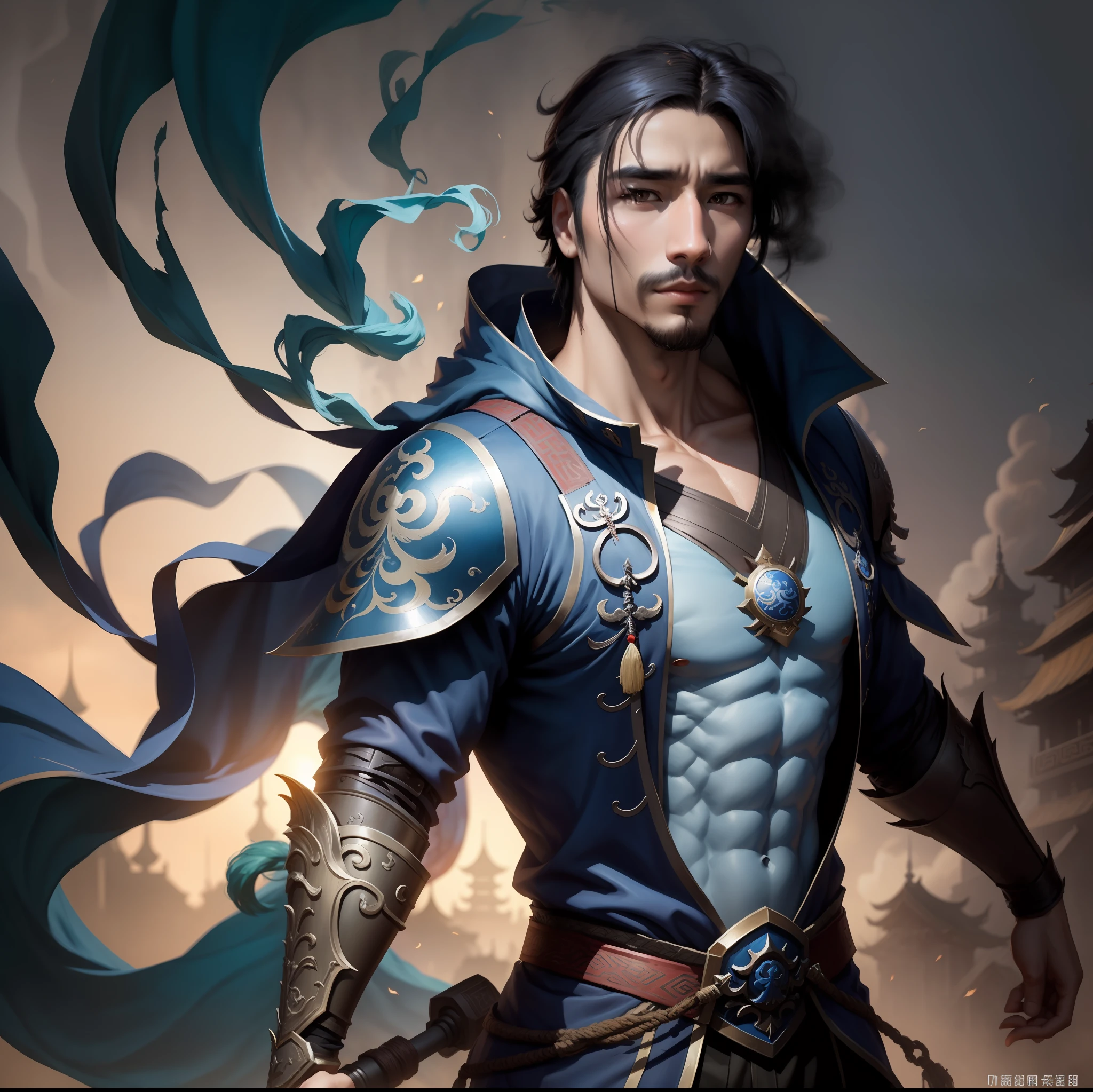 a close up of a man in armor holding a sword, Handsome ancient Chinese warrior, by Yang J, inspired by Zhu Derun, zhao yun, epic and beautifully crafted character art, handsome guy in demon killer art, author：ruanjia、stanely artgerm, author：Qu Leilei, author：Wang Lei, Beautiful character painting, author：Yang Jin, author：Zhou Chen，8K quality，Master handwriting --auto