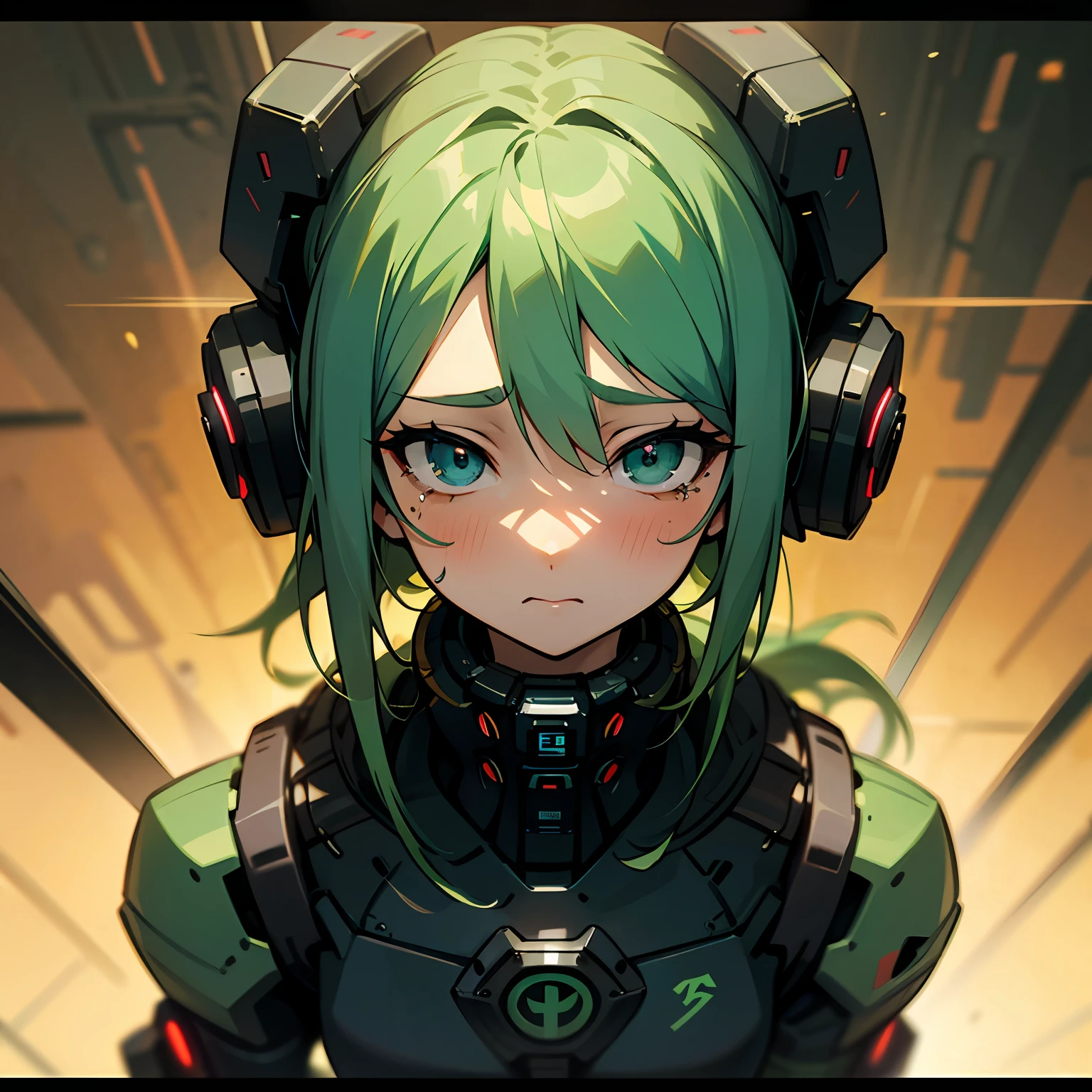 perverted woman, lovly, Green hair, fawn, tearfilled eyes, dexterous, cyberpunked, style of anime, Full Body Diagram-, Textured skin --auto