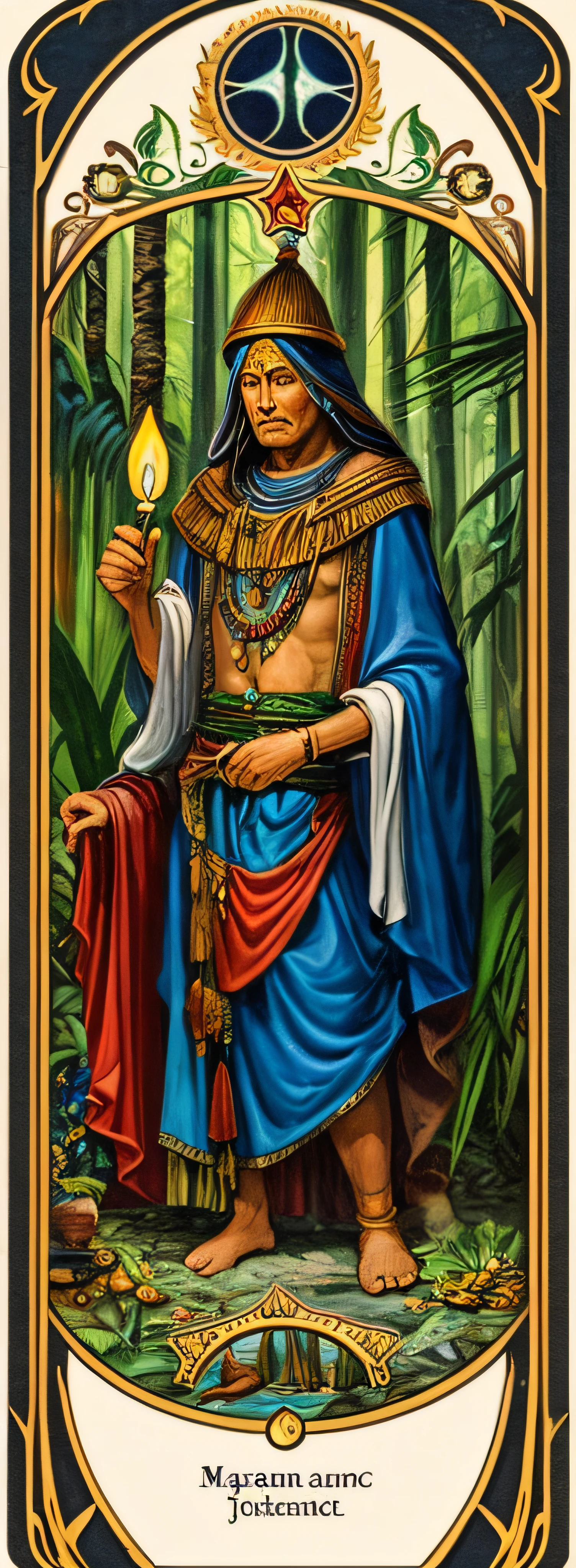 Old shaman tarot the magician, jungle, detailed, elaborated ornament --auto