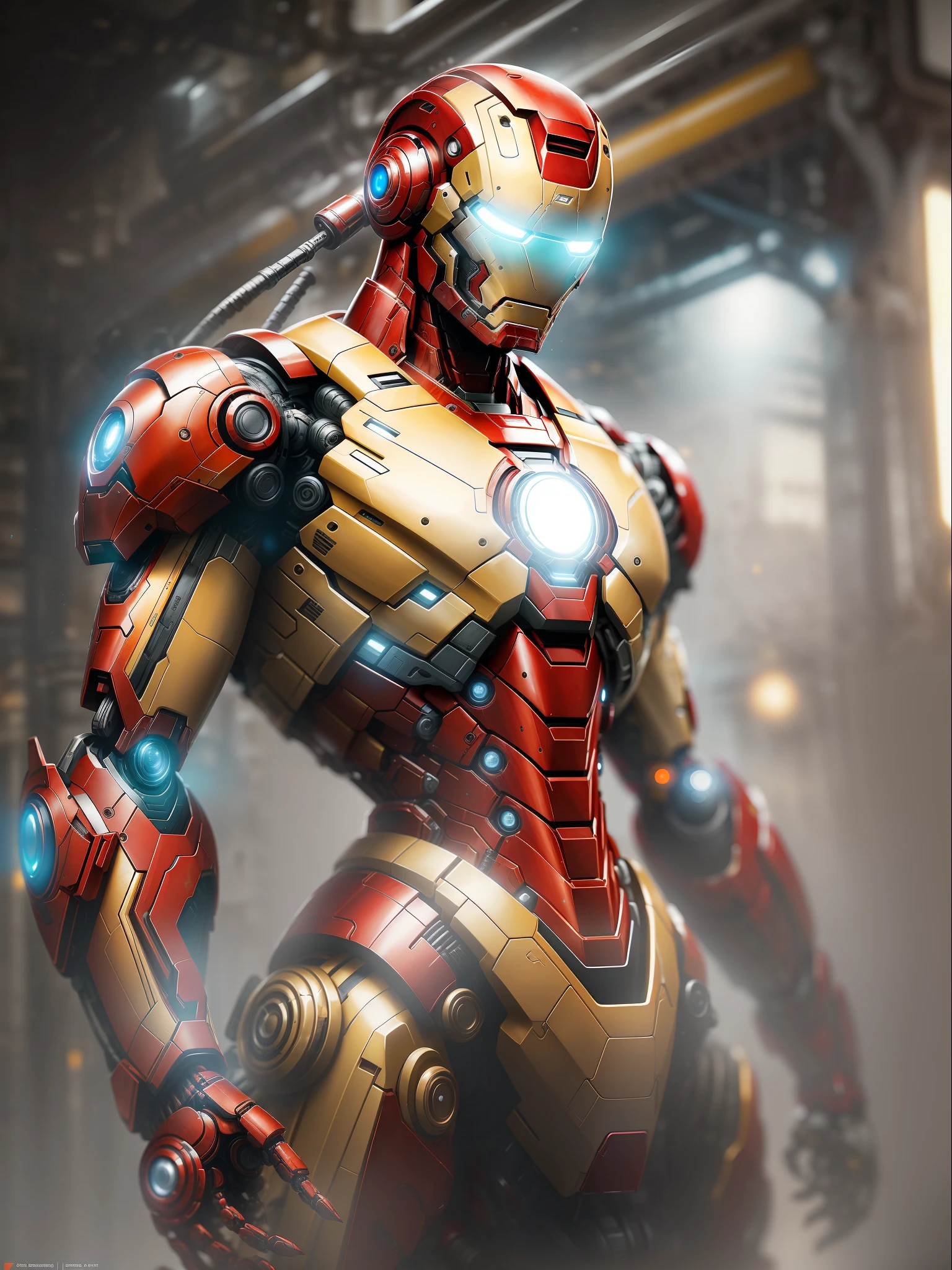 Iron Man 2099 from Marvel photography, biomechanical, complex robot, full growth, hyper-realistic, insane small details, extremely clean lines, cyberpunk aesthetic, a masterpiece presented at Zbrush Central