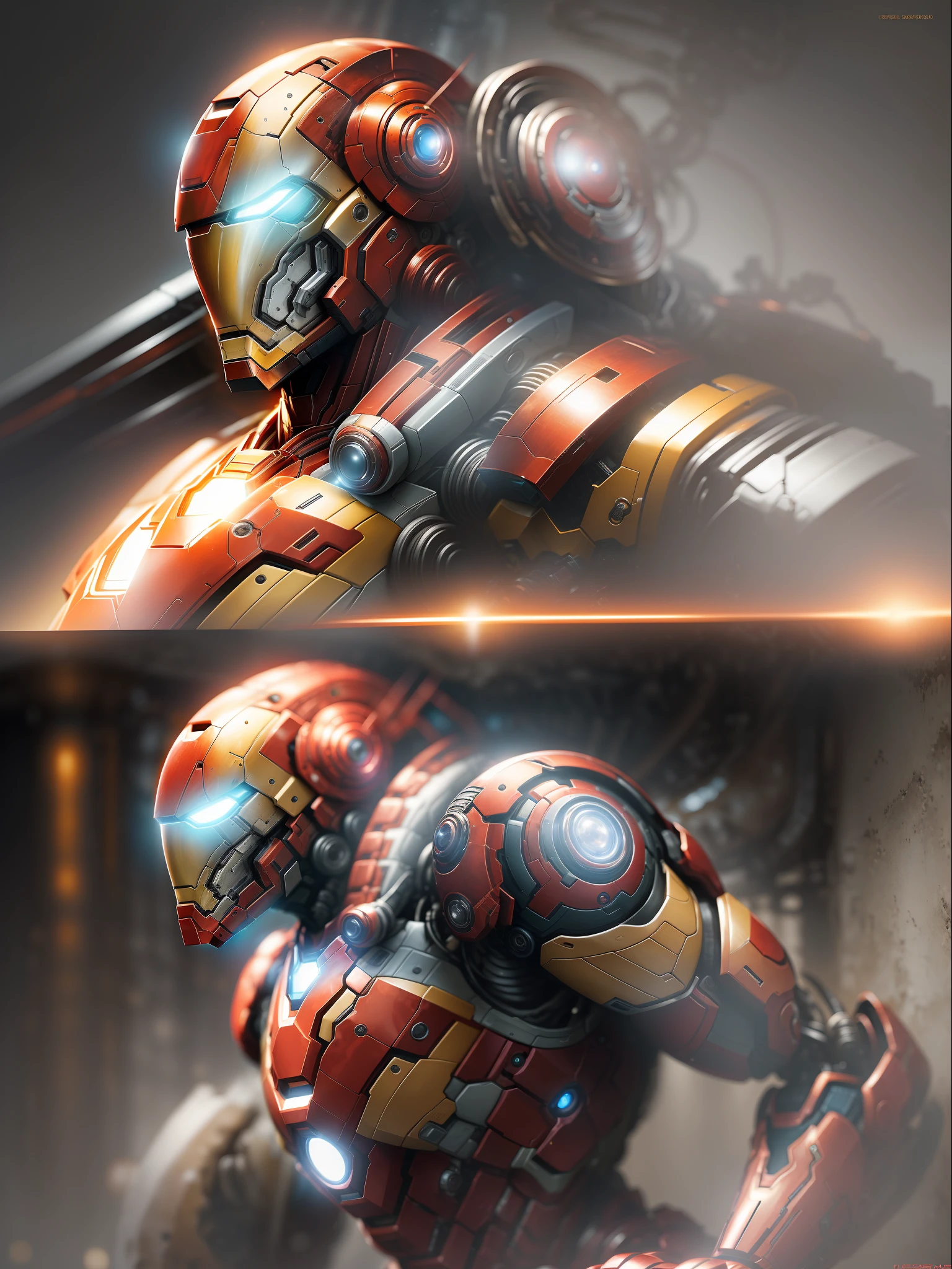 Iron Man 2099 from Marvel photography, biomechanical, complex robot, full growth, hyper-realistic, insane small details, extremely clean lines, cyberpunk aesthetic, a masterpiece presented at Zbrush Central