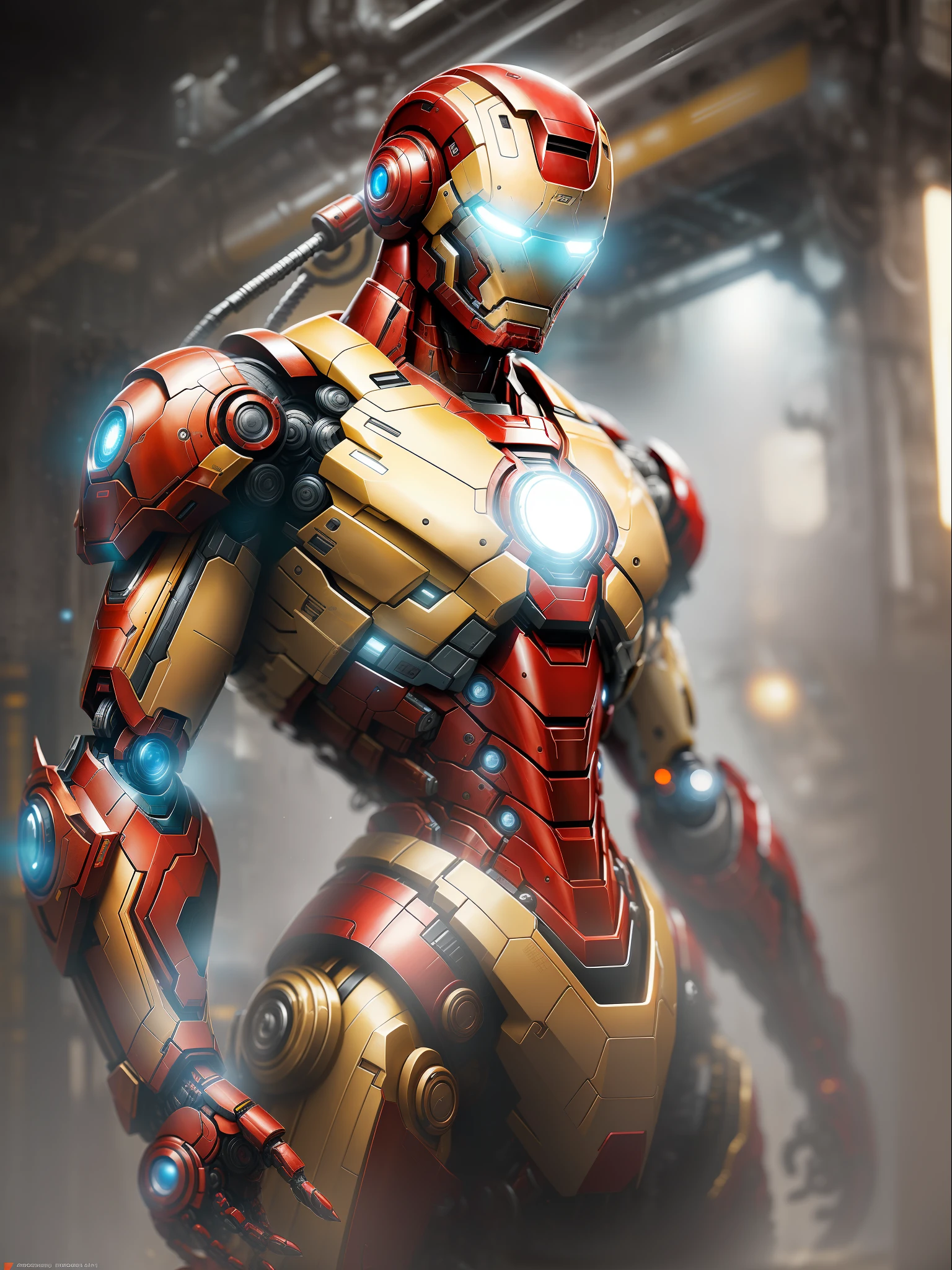 Iron Man 2099 from Marvel photography, biomechanical, complex robot, full growth, hyper-realistic, insane small details, extremely clean lines, cyberpunk aesthetic, a masterpiece presented at Zbrush Central