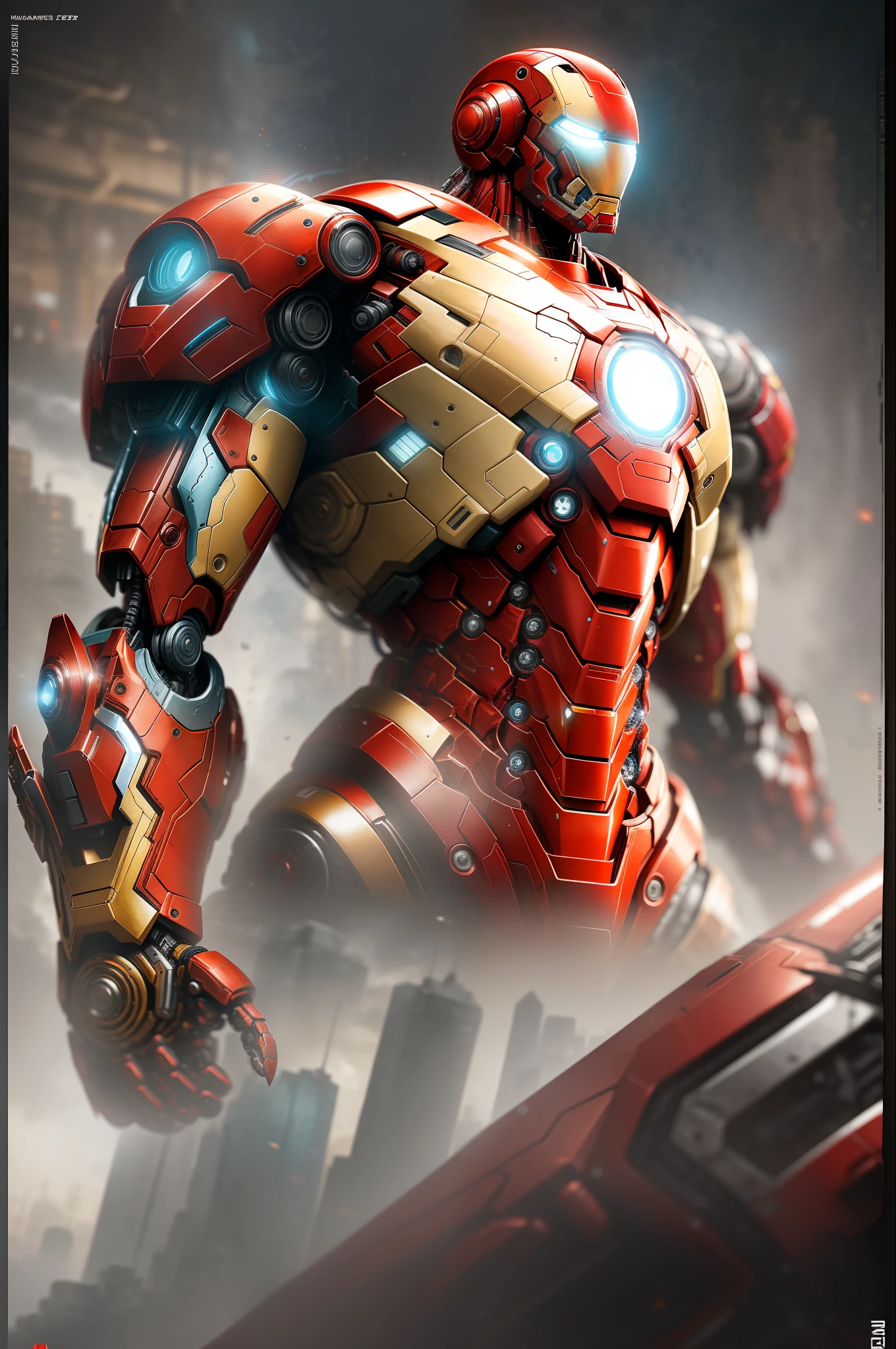 Iron Man 2099 from Marvel photography, biomechanical, complex robot, full growth, hyper-realistic, insane small details, extremely clean lines, cyberpunk aesthetic, a masterpiece presented at Zbrush Central