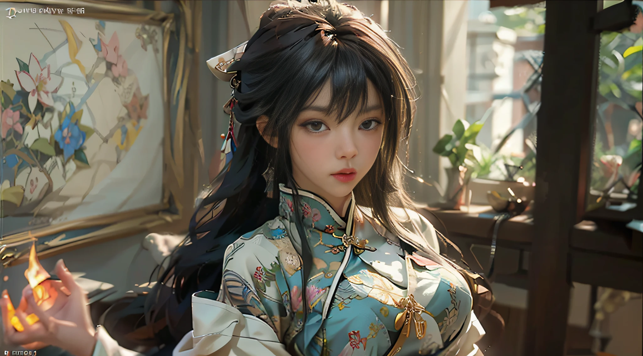((Best Quority)), ((a masterpiece of)), (the detail:1.4), 3D, A beautiful image of women in ancient Chinese style,hdr（HighDynamicRange），ancient Chinese costume，Satin costumes,raytrace,NVIDIA RTX,Hyper-Resolution,Unreal 5,Subsurface scattering、PBR Texture、post-processed、Anisotropy Filtering、depth of fields、maximum definition and sharpness、multi-layer texture、Albedo e mapas Speculares、Surface coloring、Accurate simulation of light-material interactions、perfectly proportioned、rendering by octane、Two-colored light、Large aperture、Low ISO、White balance、thirds rule、8K raw data、Bare chest、large tities、