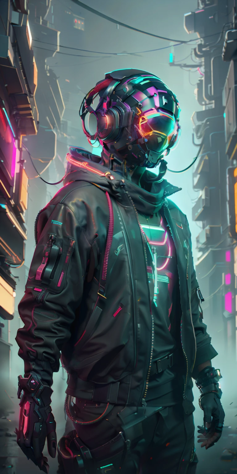 (obra-prima, intrinsic raw photography)Cyberpunk citizen in Oversize techwear, usando um capacete preto estilo astro daftpunk, detalhes de luz neon, intrincado, futurista, nitidez, pose ramdom, cyberpunk city, luzes de neon de rua, foto insta, foto do ano, octane render, substance, maya 3d, cinema4d, artstation trending, devian art trend,