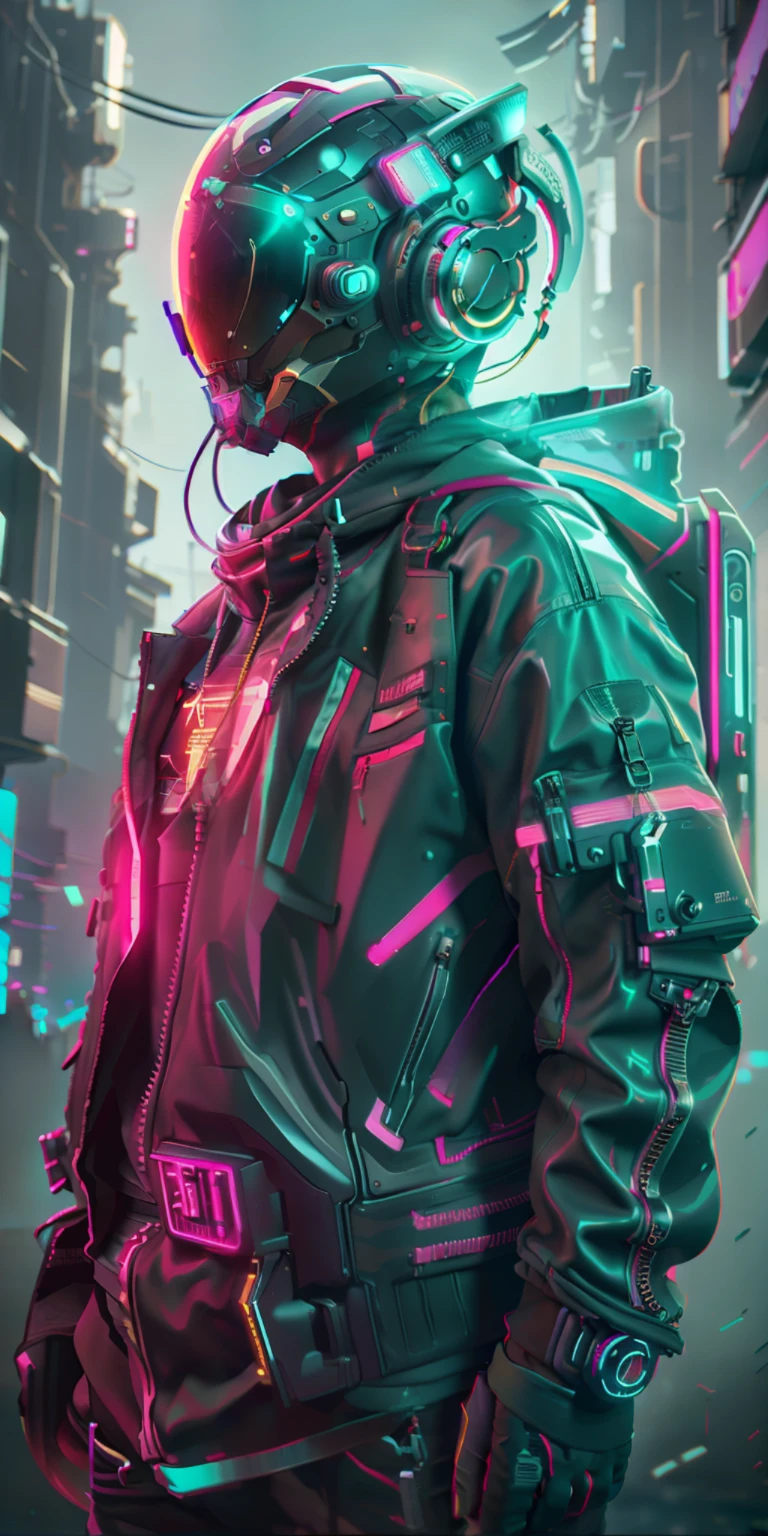 (obra-prima, intrinsic raw photography)Cyberpunk citizen in Oversize techwear, usando um capacete preto estilo astro daftpunk, detalhes de luz neon, intrincado, futurista, nitidez, pose ramdom, cyberpunk city, luzes de neon de rua, foto insta, foto do ano, octane render, substance, maya 3d, cinema4d, artstation trending, devian art trend,