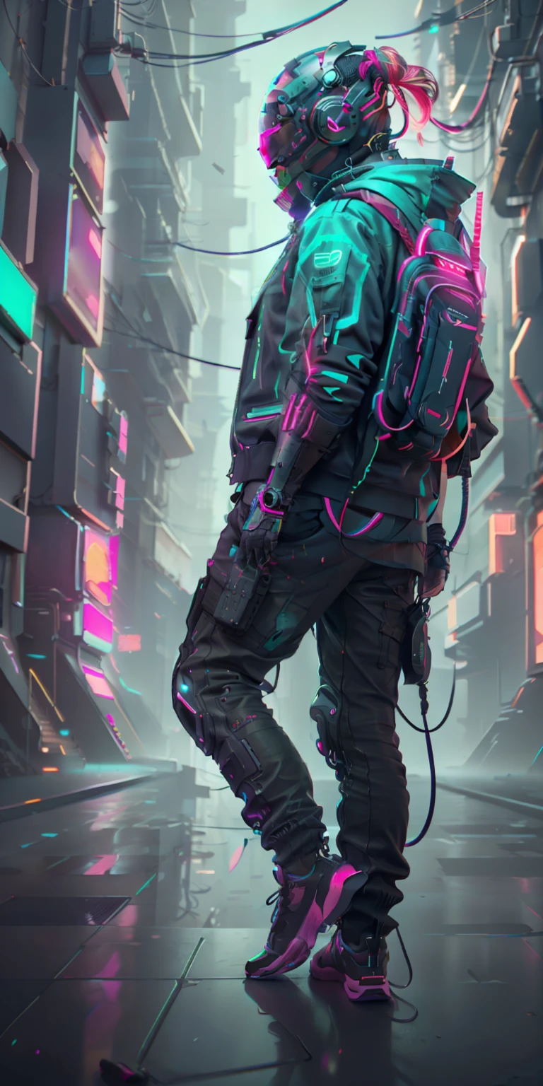 (obra-prima, intrinsic raw photography)Cyberpunk citizen in Oversize techwear, usando um capacete preto estilo astro daftpunk, detalhes de luz neon, intrincado, futurista, nitidez, pose ramdom, cyberpunk city, luzes de neon de rua, foto insta, foto do ano, octane render, substance, maya 3d, cinema4d, artstation trending, devian art trend,