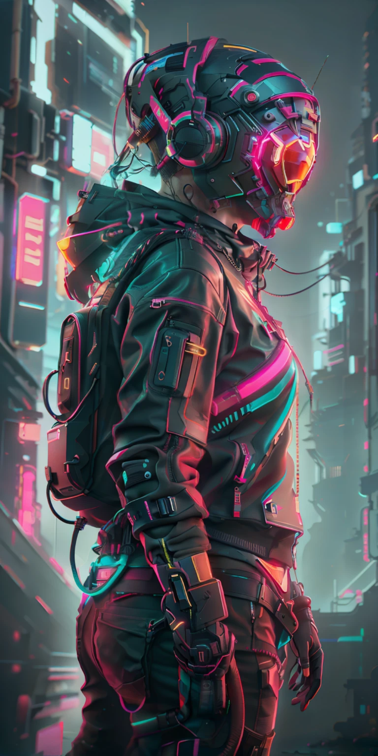 (obra-prima, intrinsic raw photography)Cyberpunk citizen in Oversize techwear, usando um capacete preto estilo astro daftpunk, detalhes de luz neon, intrincado, futurista, nitidez, pose ramdom, cyberpunk city, luzes de neon de rua, foto insta, foto do ano, octane render, substance, maya 3d, cinema4d, artstation trending, devian art trend,